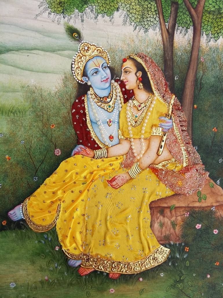 770x1030 Saatchi Art: Fine Miniature Painting Of Krishna Lovers Romance, Phone