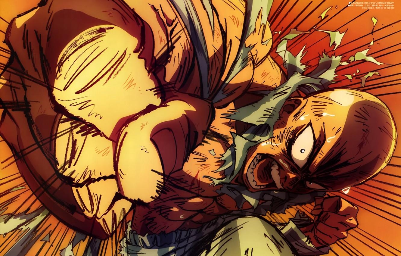 1340x850 Wallpaper anger, rage, blow, Anime, fist, One Punch Man, Desktop