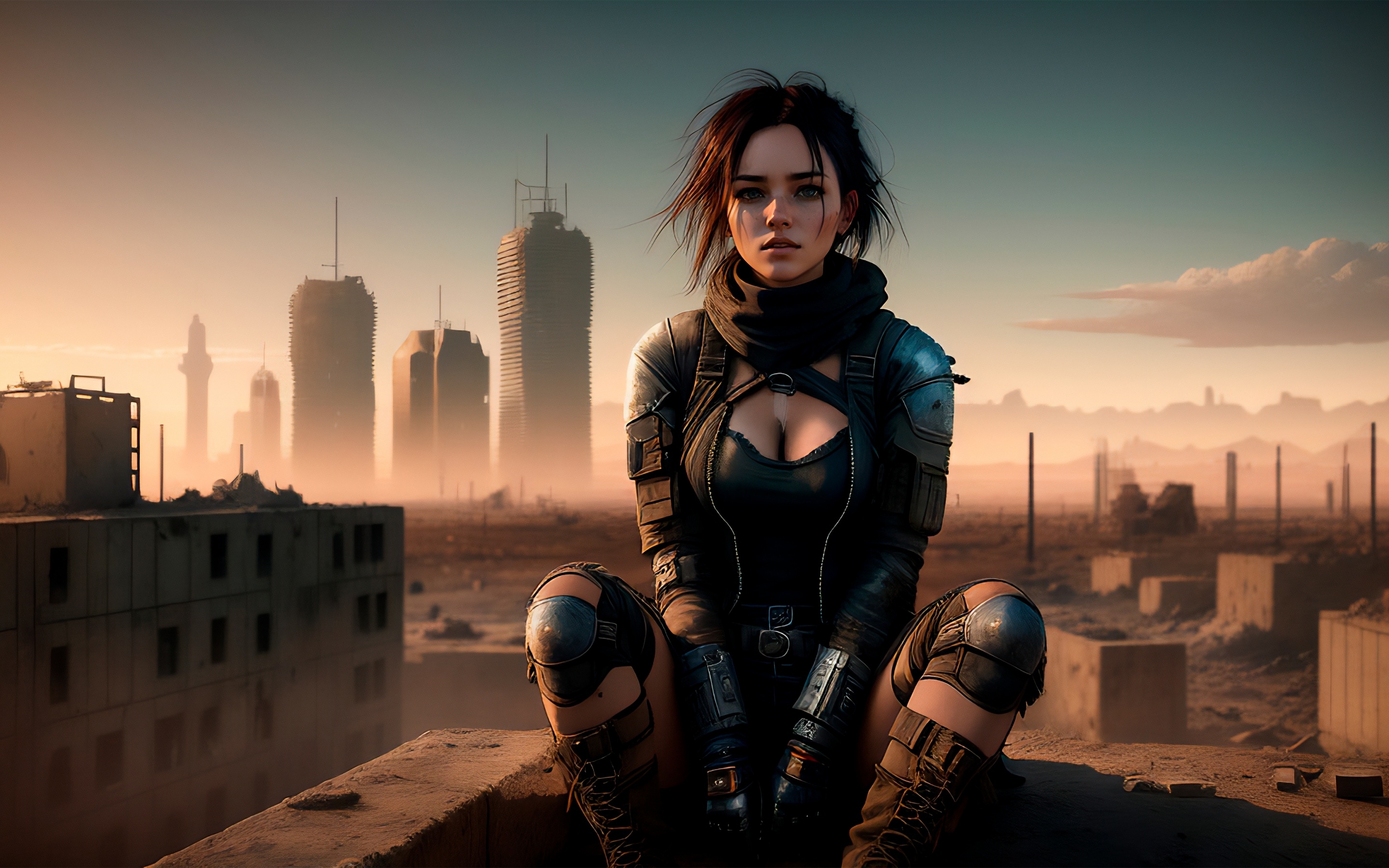 2880x1800 Hunter Wallpaper 4K, AI art, Cyberpunk girl, Desktop