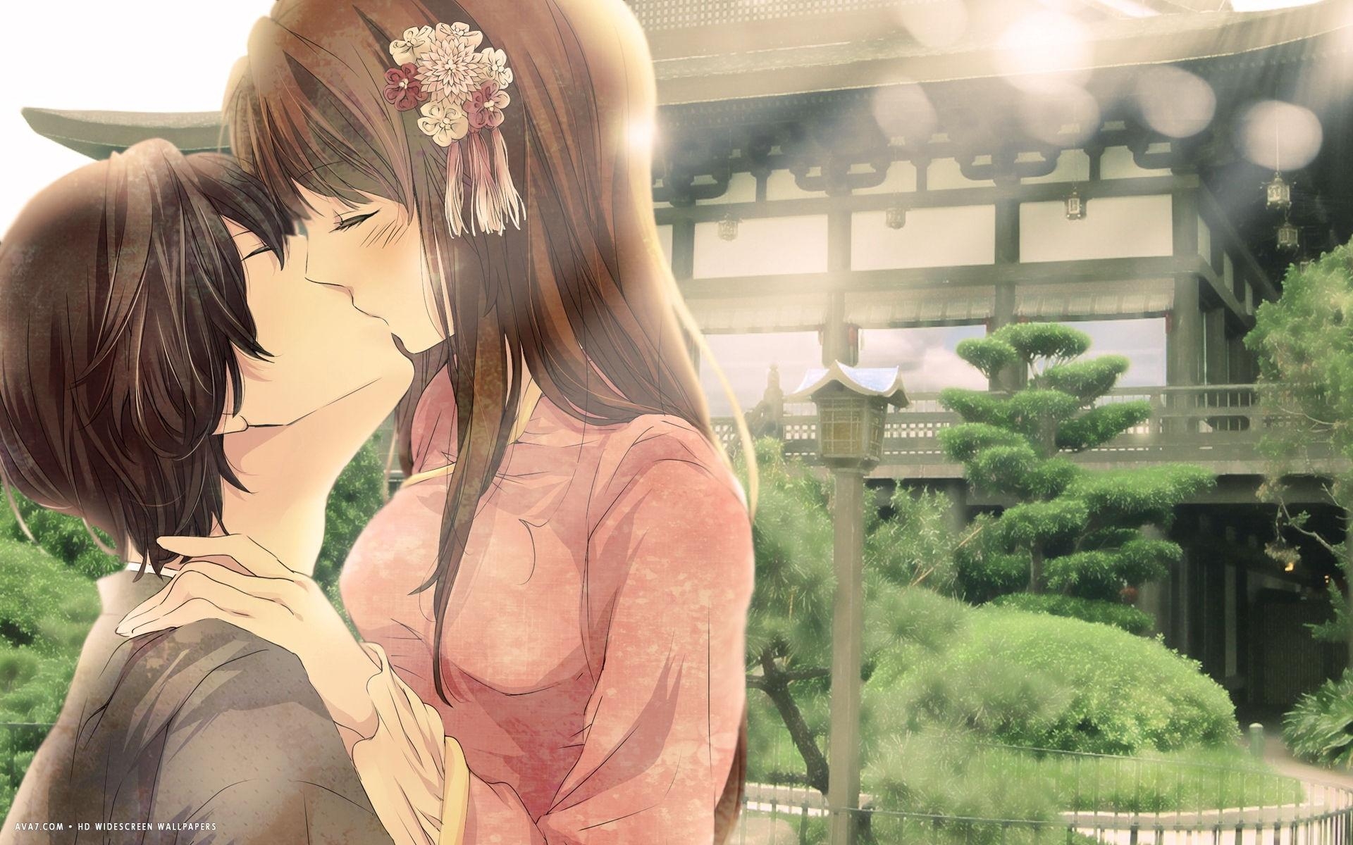 1920x1200 romantic kiss anime love couple kissing girl HD widescreen wallpaper / romantic background, Desktop