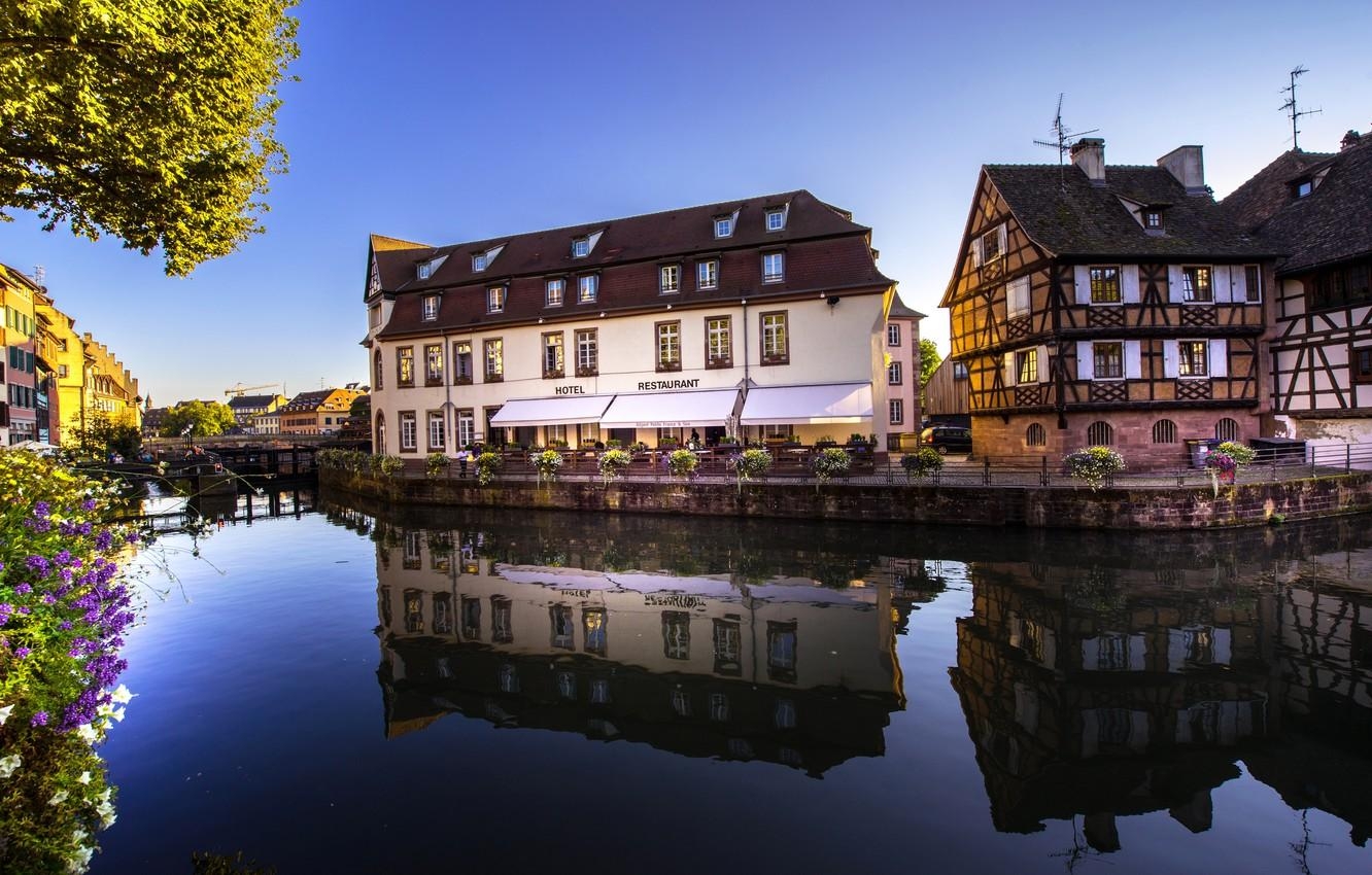 1340x850 Wallpaper reflection, France, home, channel, Strasbourg, France, Desktop