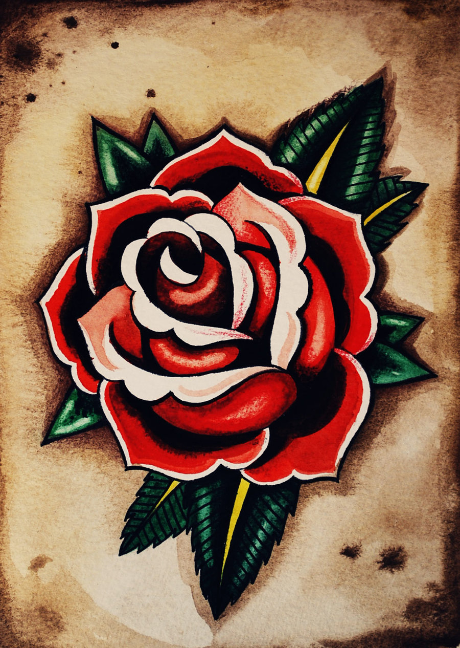 900x1270 Traditional Rose Tattoo Painting Rose Old School, Phone