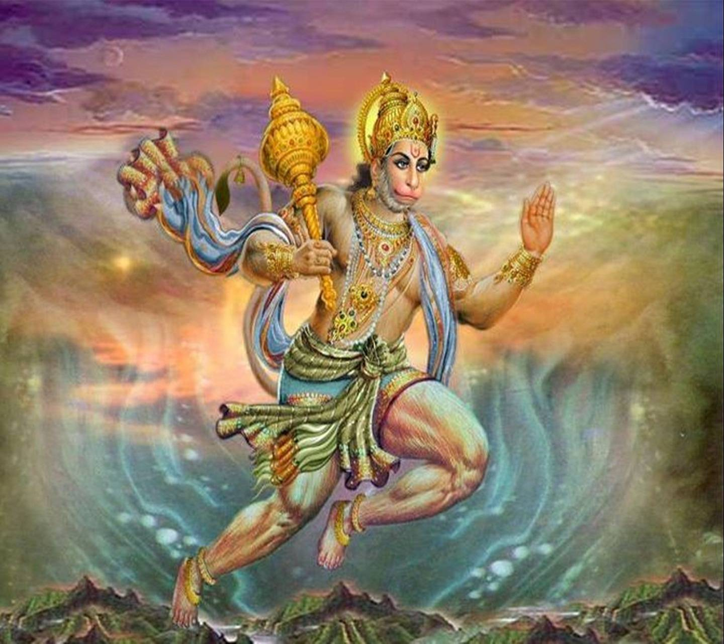 1440x1280 Flying hanuman ji Wallpaper Download, Desktop