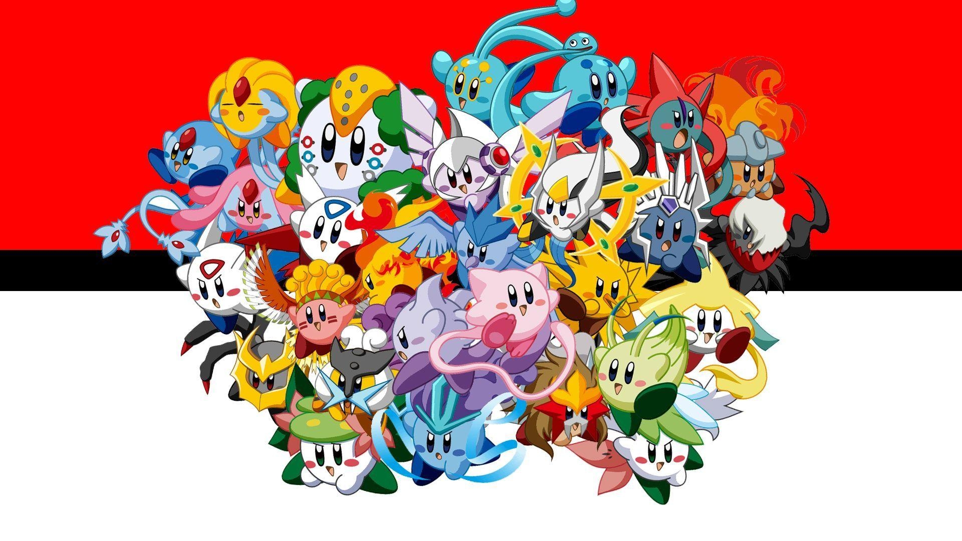 1920x1080 I made a wallpaper with Kirby as (most of) the Legendary Pokémon, Desktop