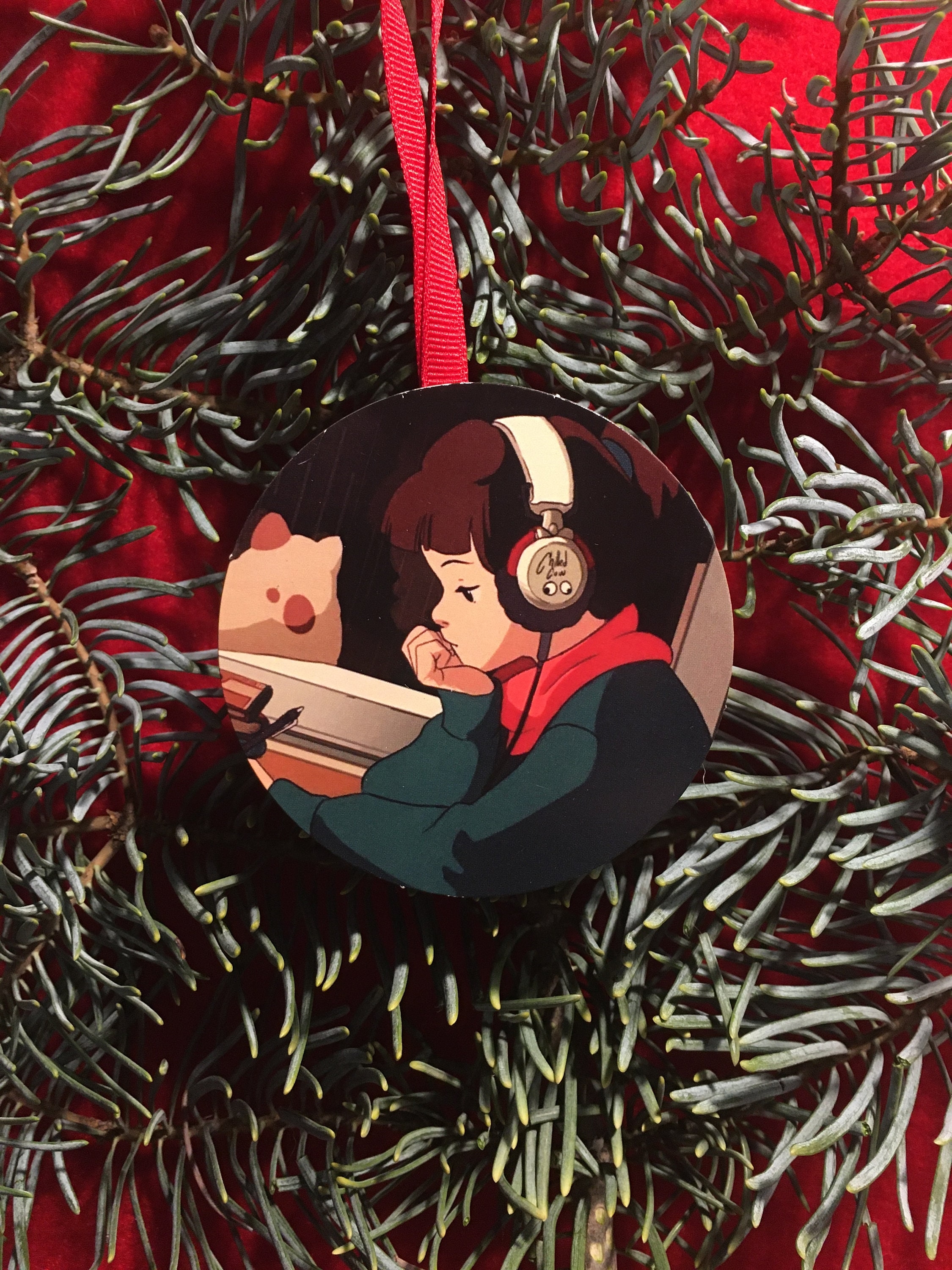 2250x3000 Lofi Hip Hop Girl Studying Christmas Tree Ornament Holiday Hong Kong, Phone