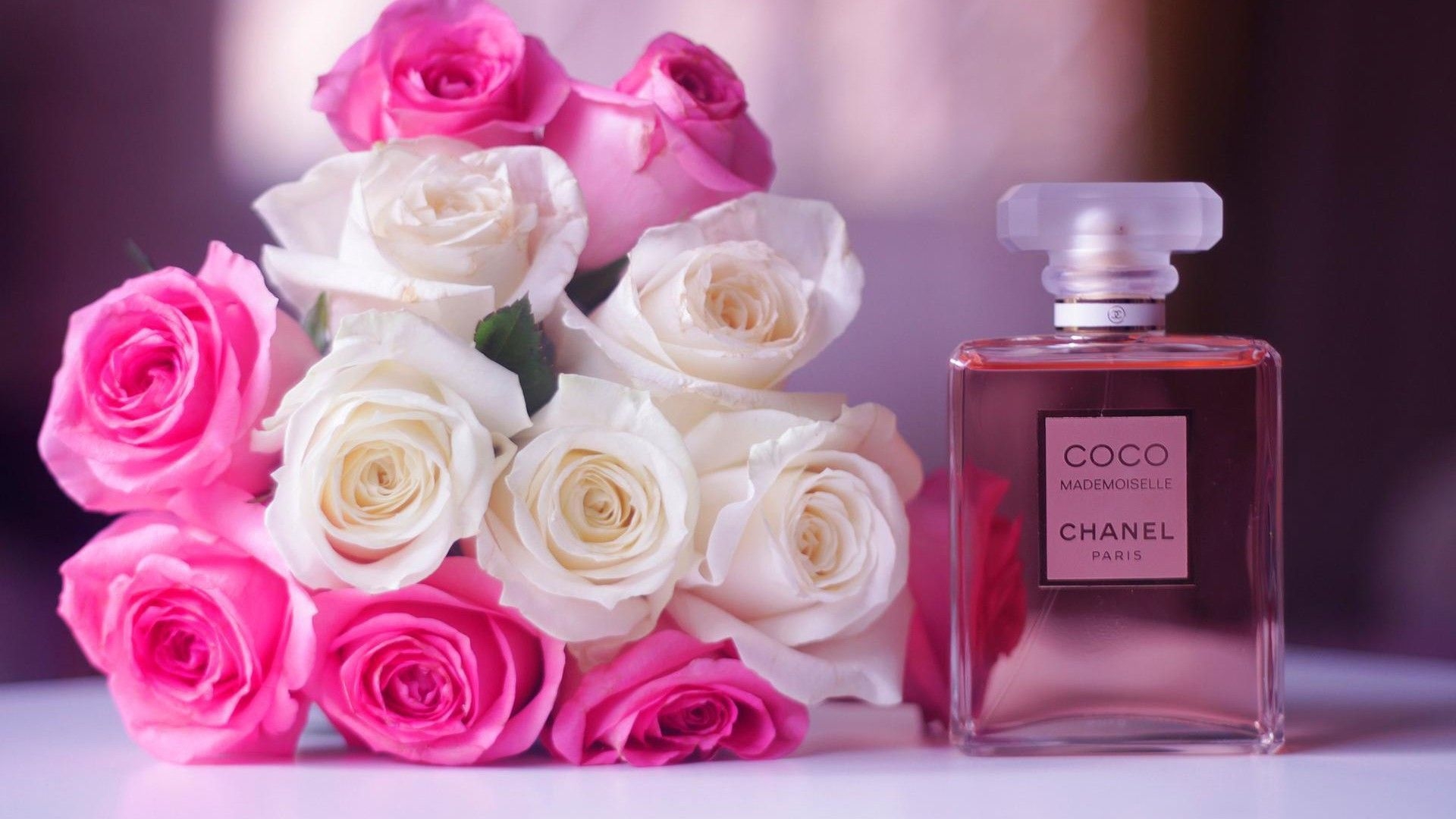 1920x1080 coco chanel perfume with flowers in blur background HD chanel Wallpaper, Desktop