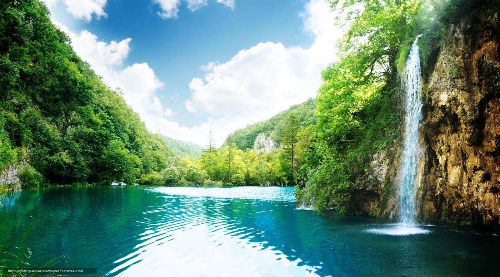 1600x890 Download wallpaper perfect waterfall, Paradise, place, Mountains, Desktop