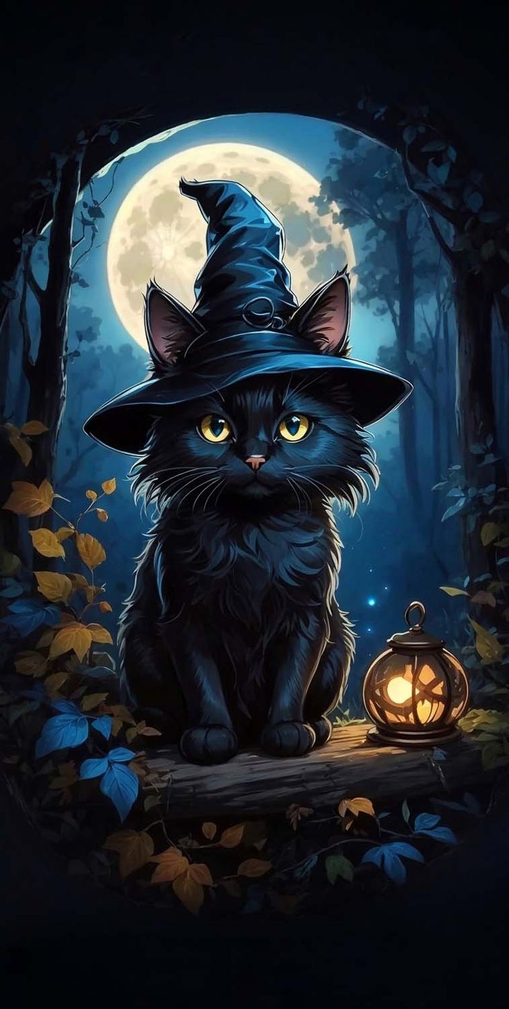 740x1460 Halloween Cat iPhone Wallpaper 4K, Phone