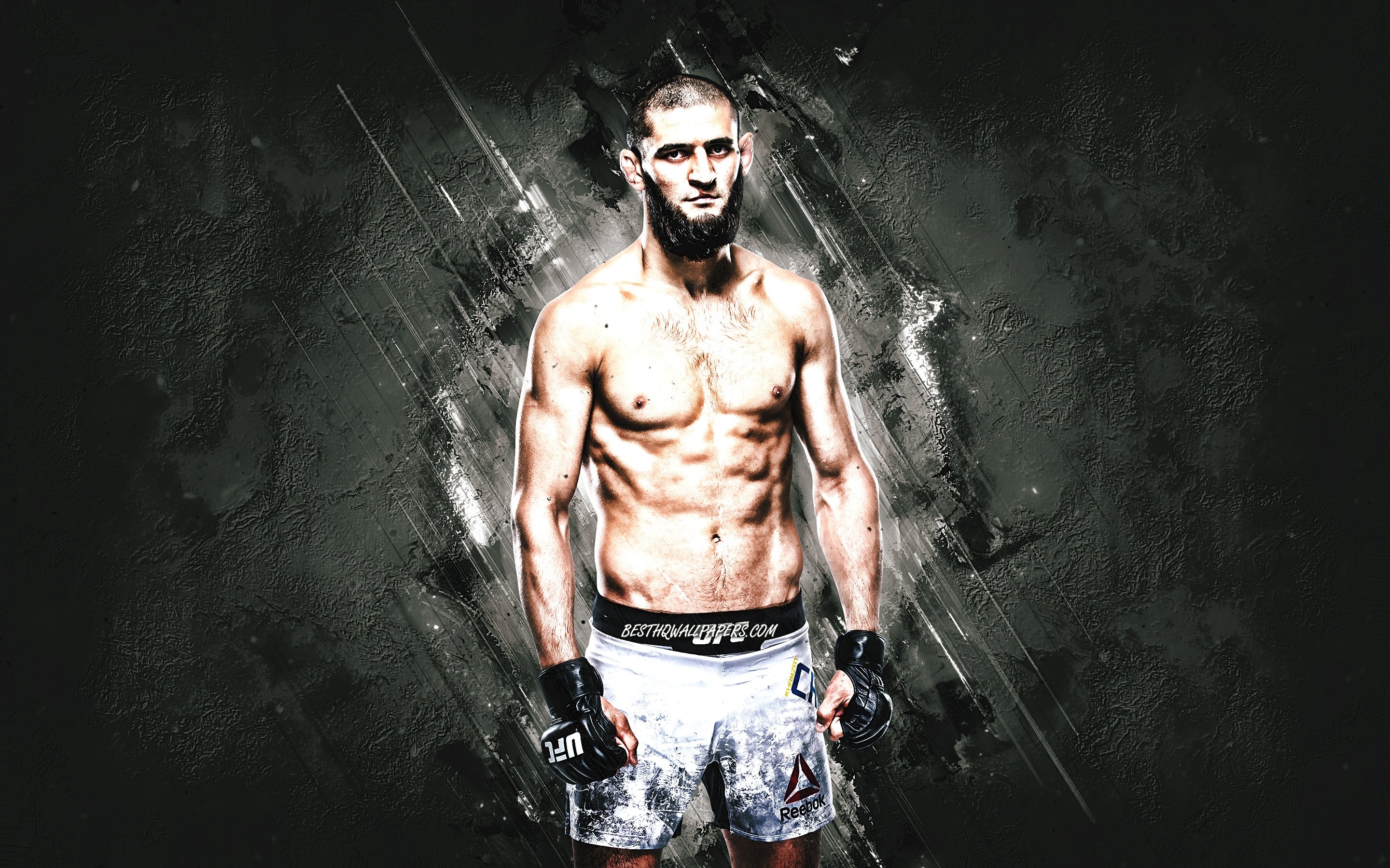 2880x1800 Download wallpaper Khamzat Chimaev, UFC, MMA, Swedish fighter, gray stone background for desktop with resolution. High Quality HD picture wallpaper, Desktop