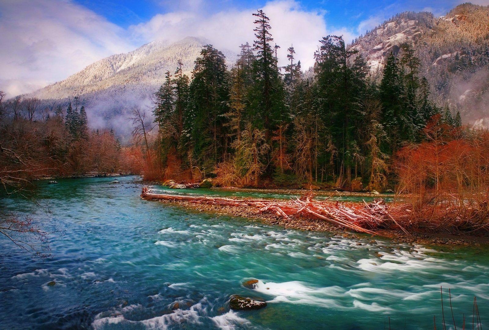 1600x1080 Rivers: Forest Washington River Snow Mountains Elwha State Fall, Desktop