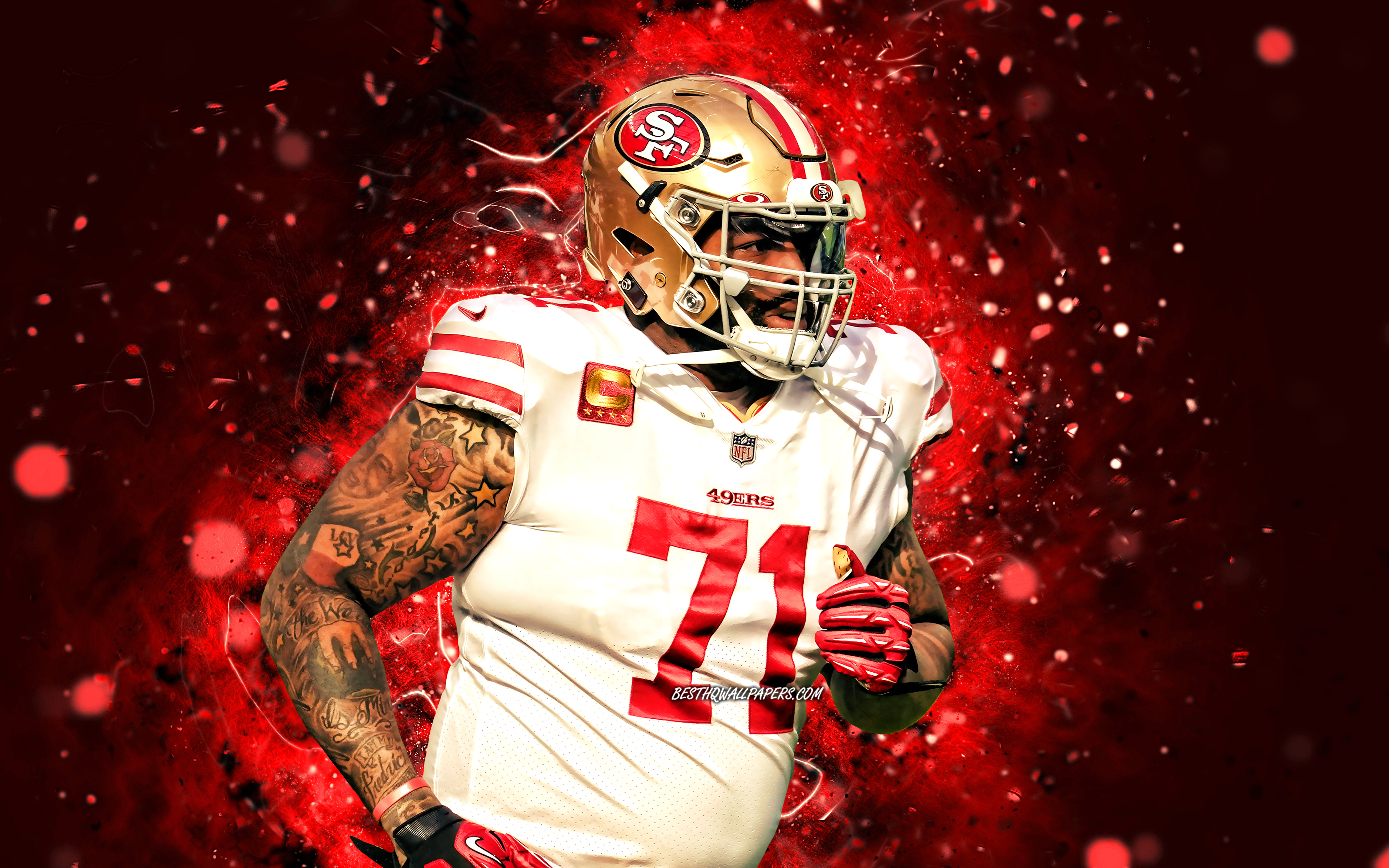 3840x2400 Download wallpaper Trent Williams, 4k, free safety, San Francisco 49ers, american football, NFL, red neon lights, Trent Williams San Francisco 49ers, Trent Williams 4K for desktop with resolution. High Quality HD, Desktop