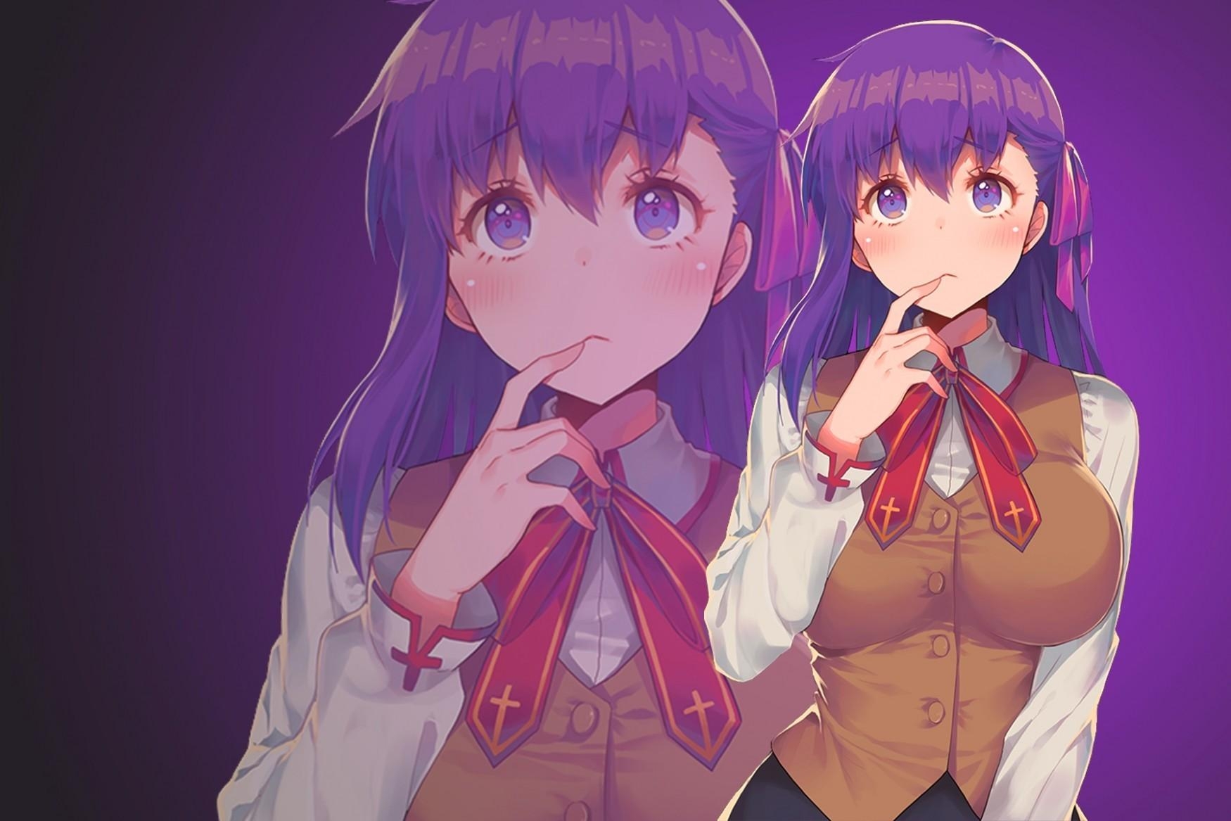 1750x1170 Download  Fate Stay Night, Sakura Matou, Finger On Lips, Desktop