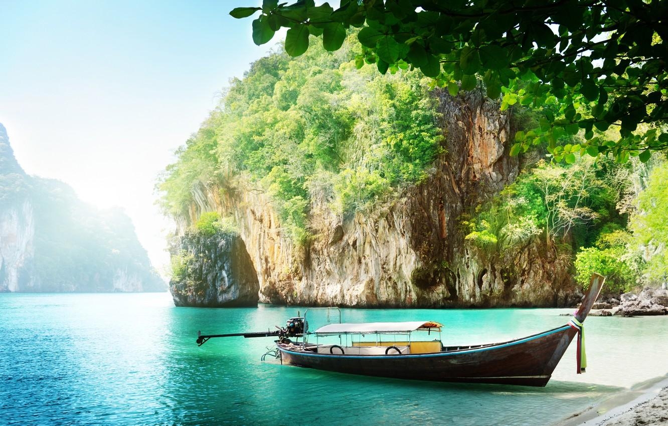 1340x850 Wallpaper sea, the sky, the sun, Islands, boat, Thailand, Phuket, Desktop