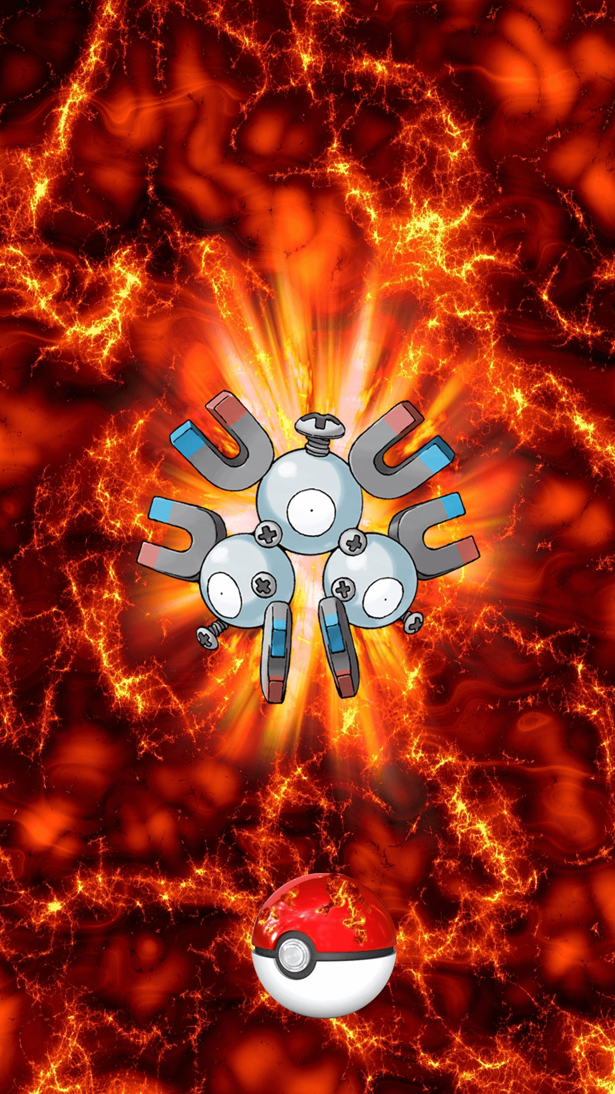 1250x2210 Fire Pokeball Magneton Rarecoil Magnemite, Phone