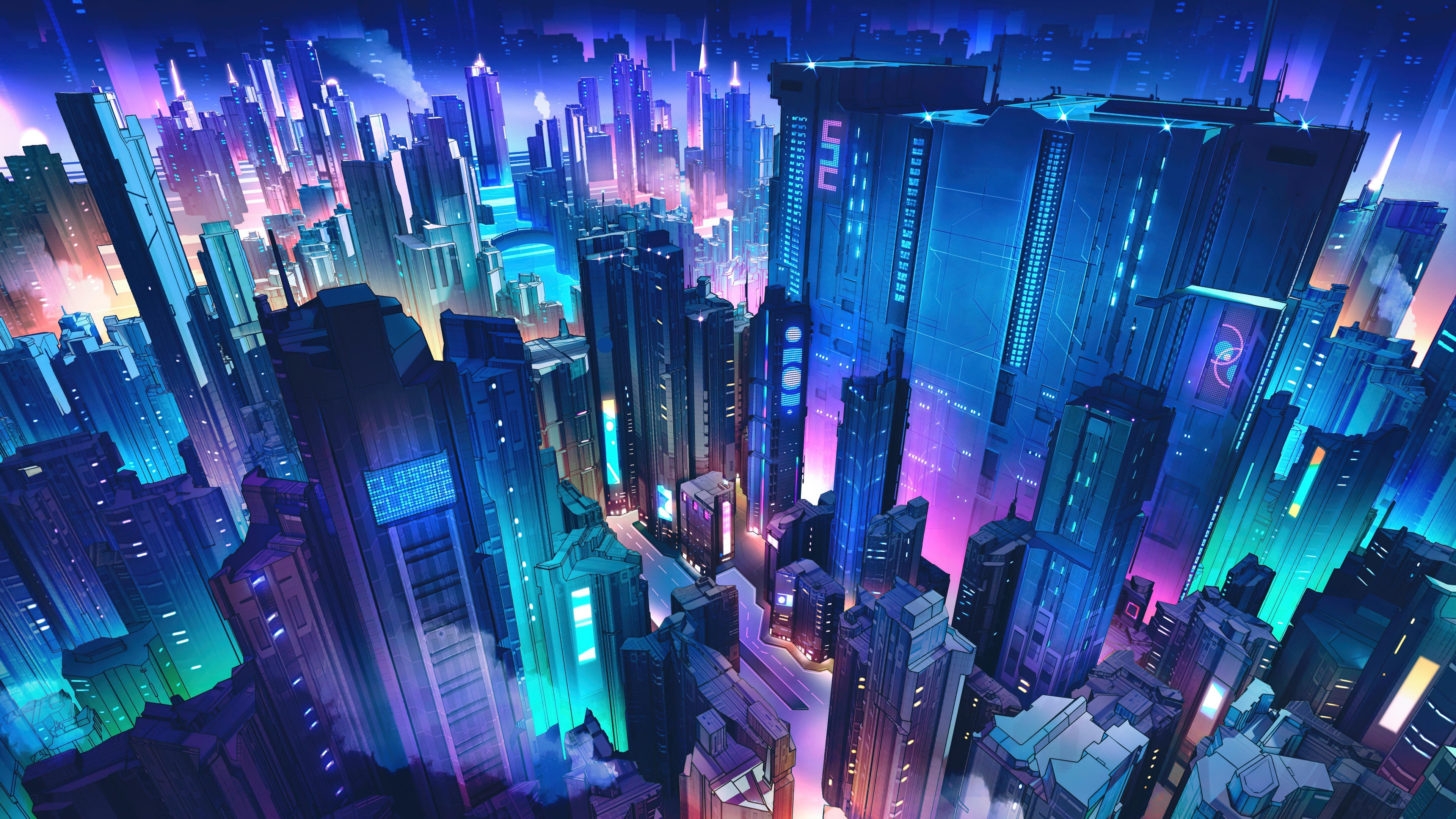 3840x2160 Neon city Wallpaper 4K, Futuristic city, Cyber city, Desktop