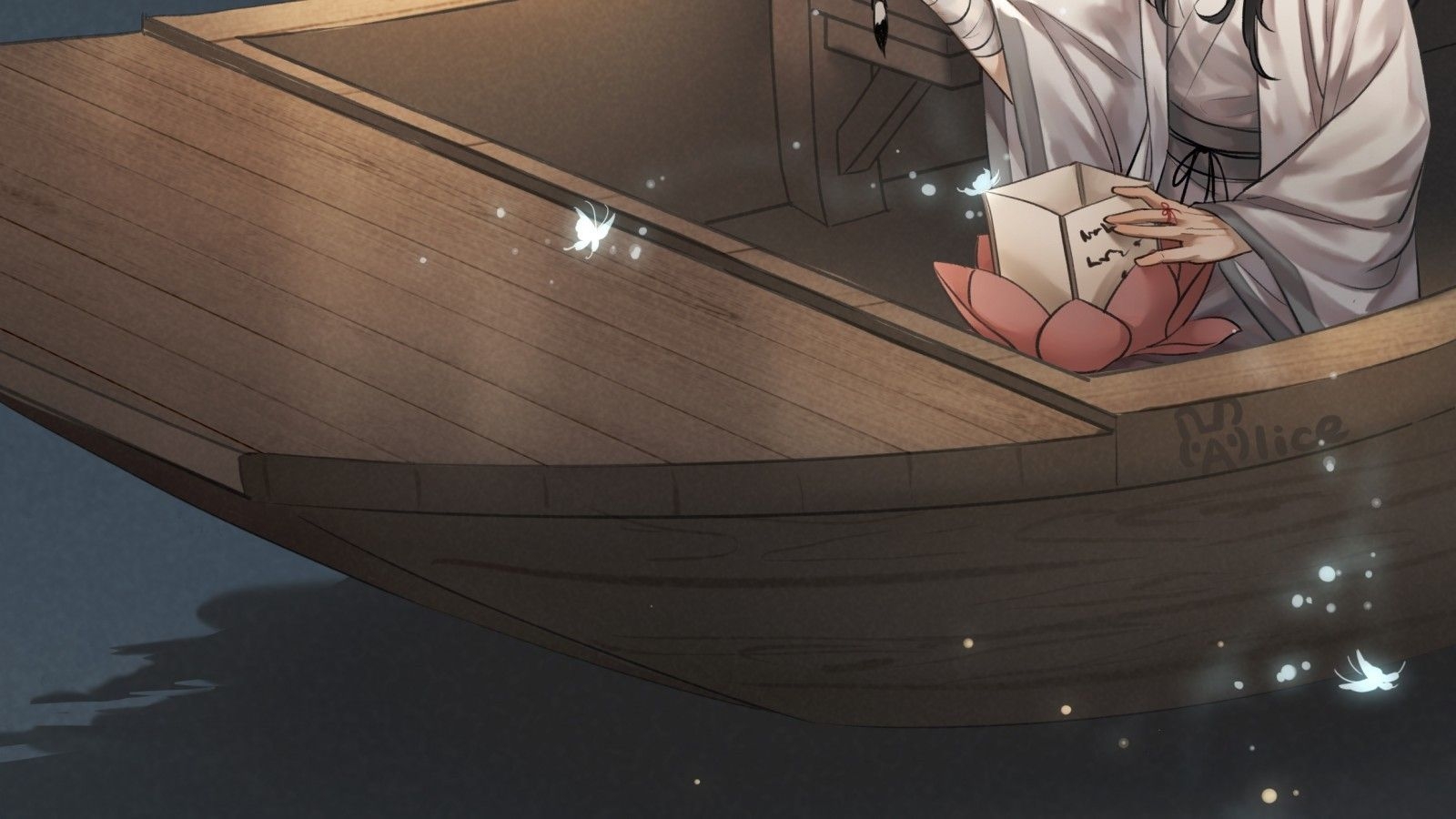 1600x900 Download  Xie Lian, Hua Cheng, Tian Guan Ci Fu, Boat, Desktop