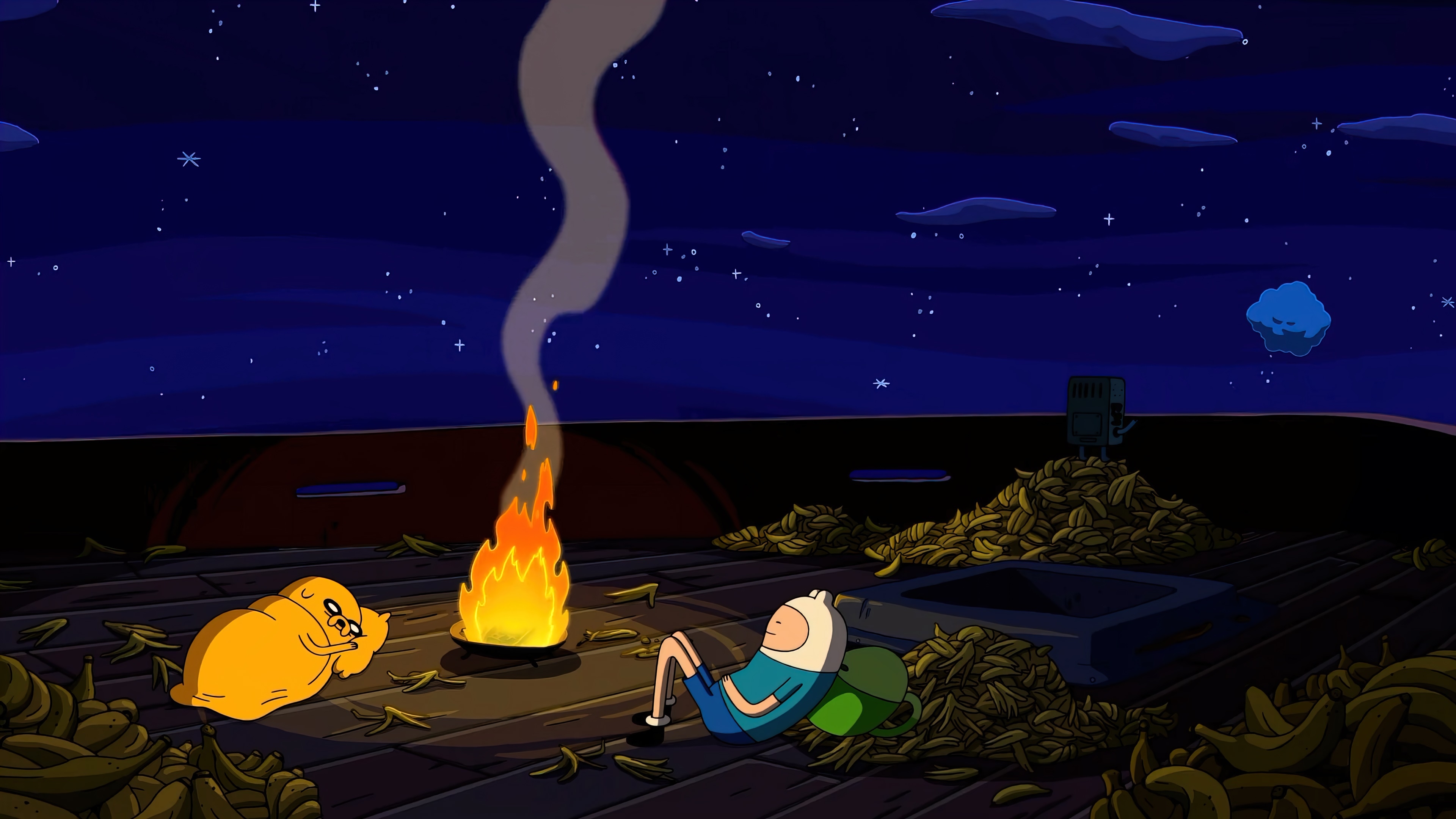 3840x2160 jake, finn, bonfire, camping, adventure time, 4k, pc, wallpaper HD Wallpaper, Desktop