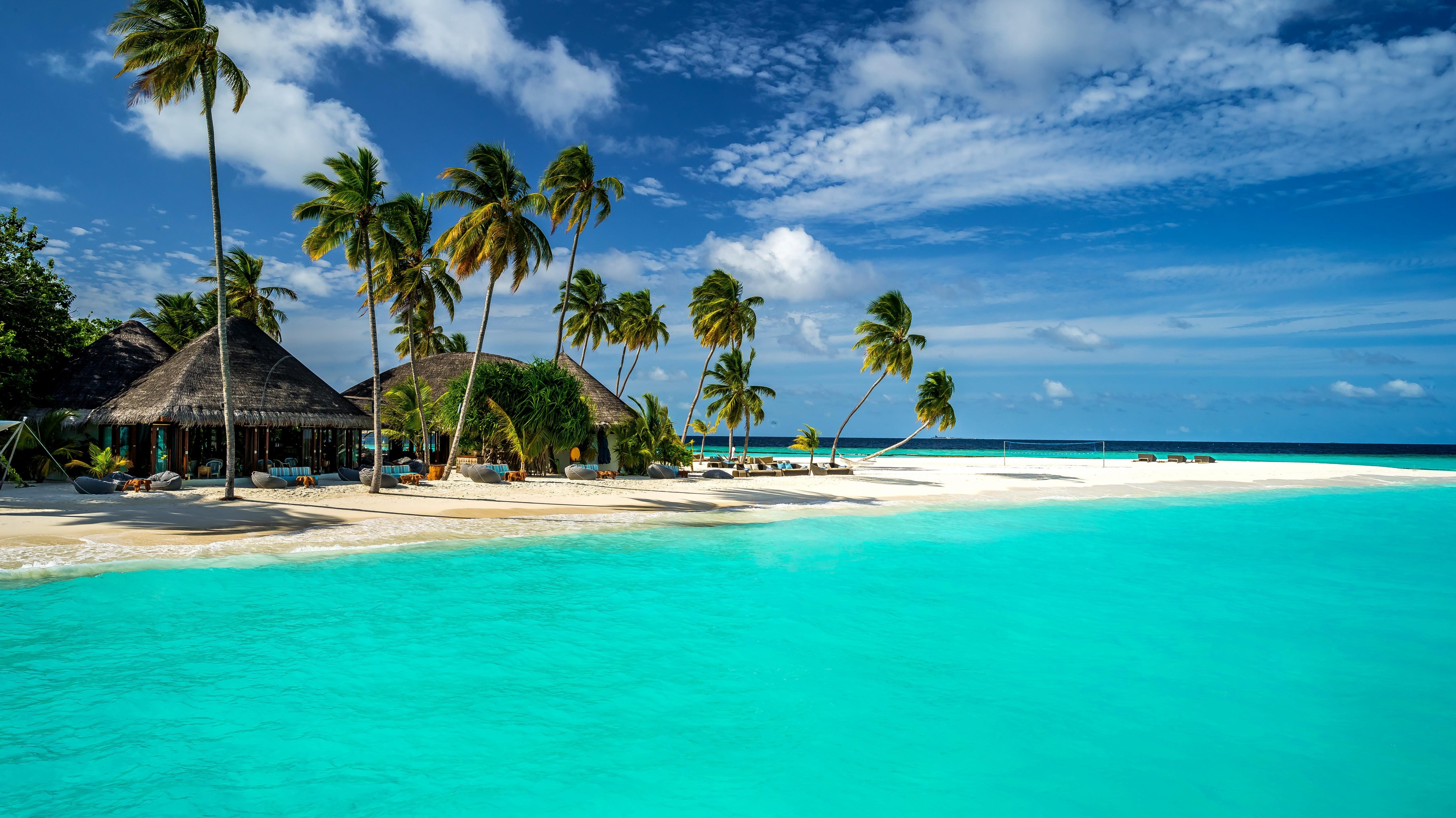 5120x2880 Wallpaper Maldives, 5k, 4k wallpaper, 8k, Indian Ocean, Best Beaches in the World palms, shore, sky, OS, Desktop