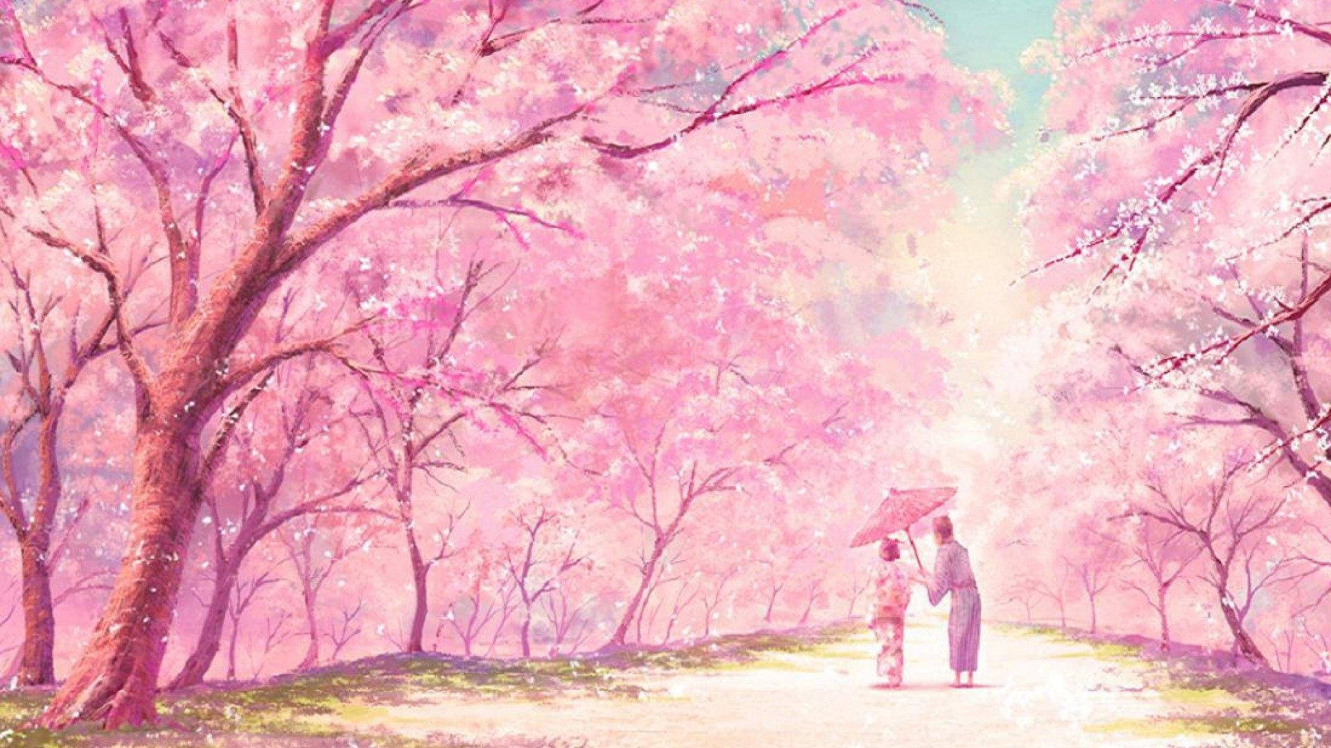 1920x1080 Download Girly Pink Aesthetic Cherry Blossoms Wallpaper, Desktop