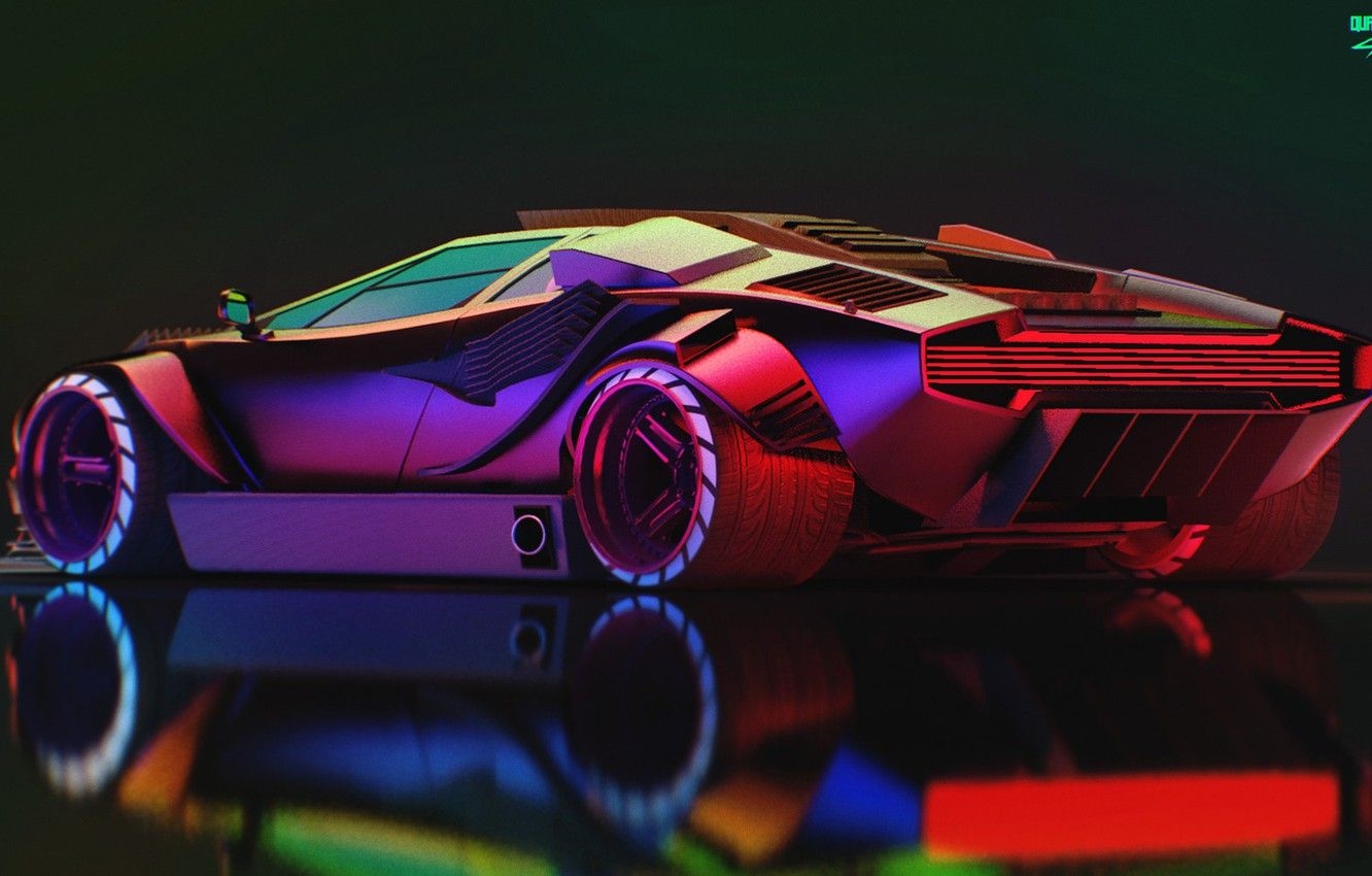 1340x850 Neon Lamborghini, Desktop