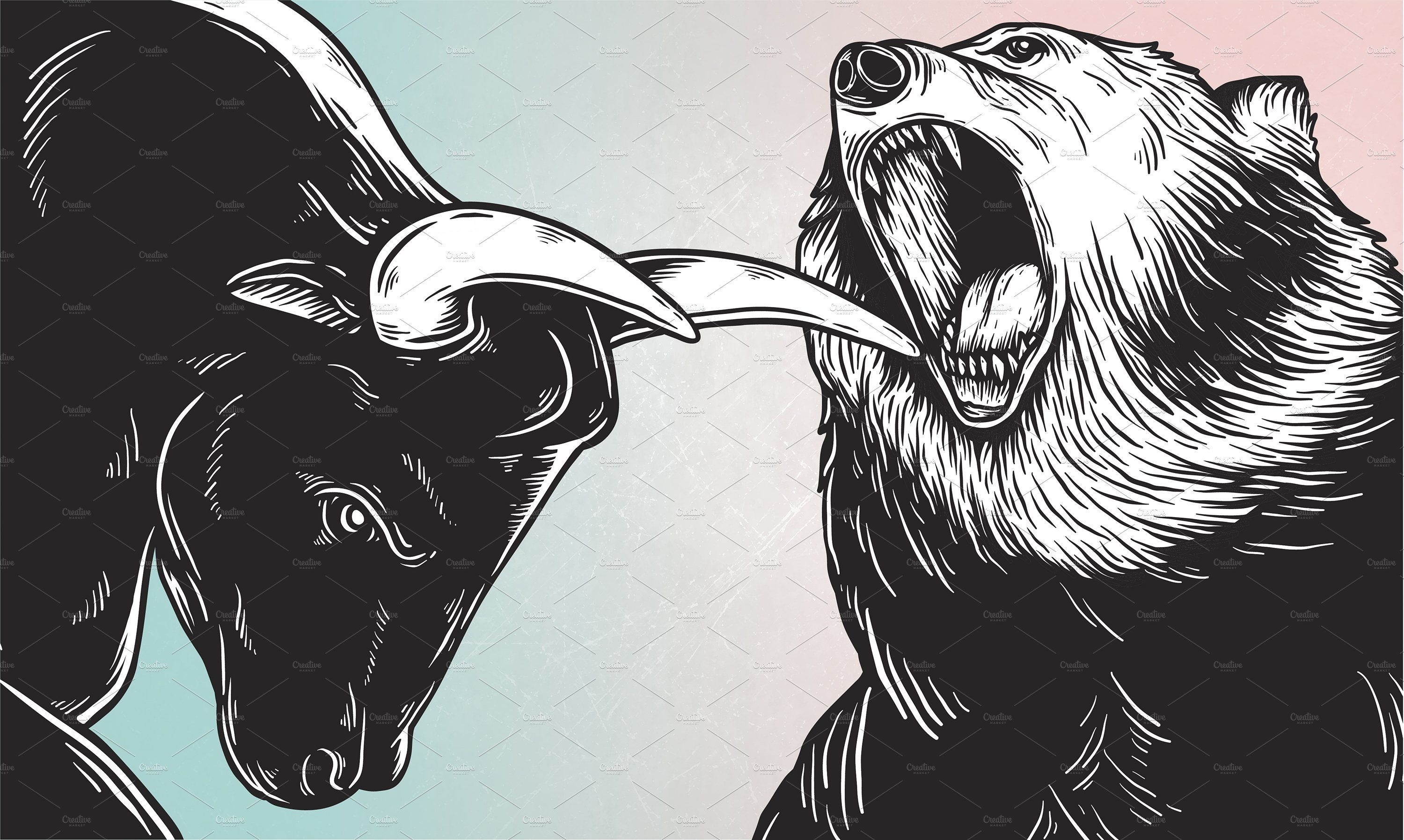 3000x1800 A bull and a bear fighting comic. Vector free, Free vector illustration, Bear vs bull, Desktop