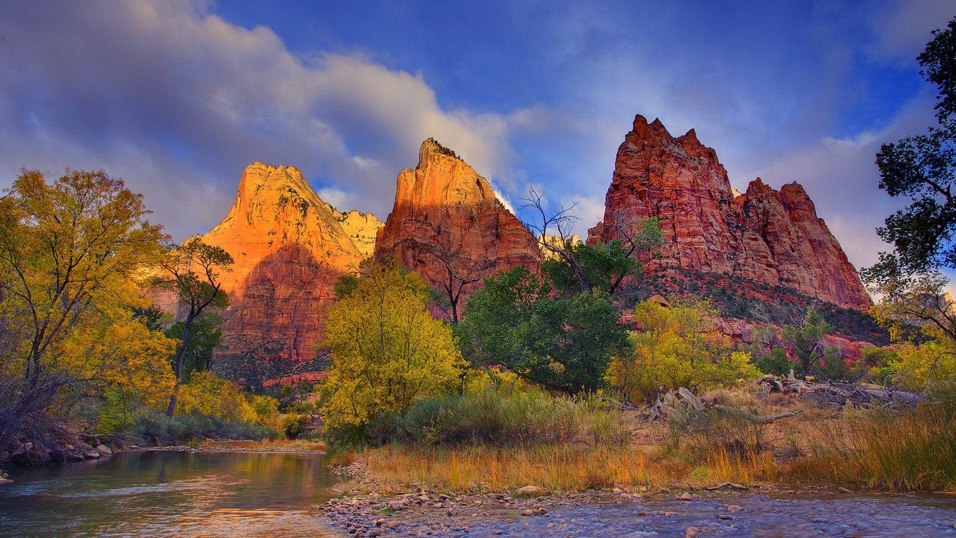 1920x1080 Mountains: First Virgin National Patriarches Zion Light Peaks, Desktop