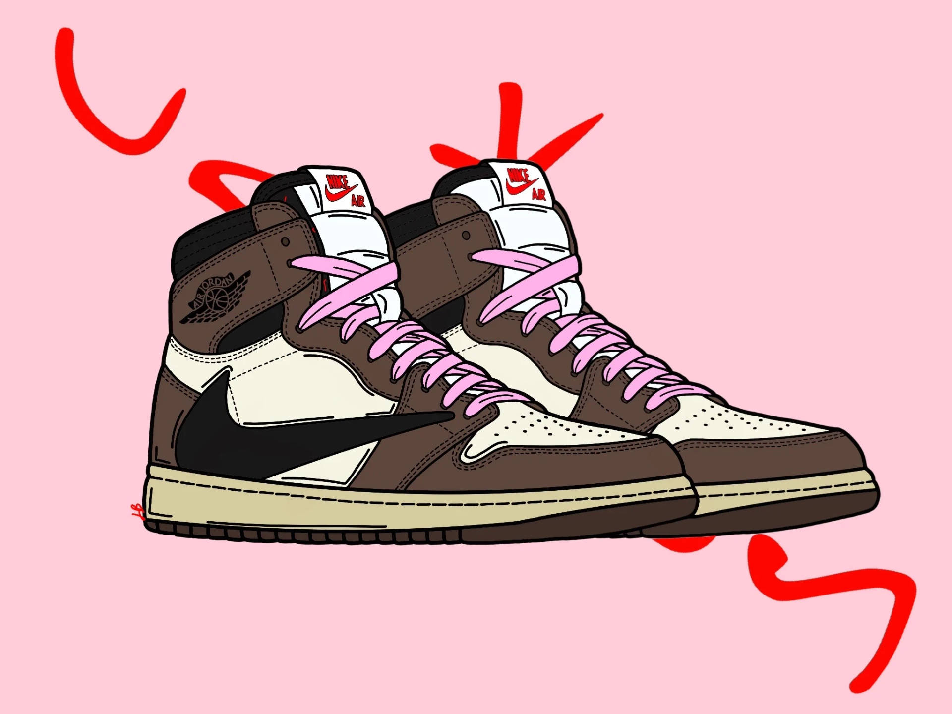 1920x1440 Download Brown And Pink Cartoon Nike Shoes Wallpaper, Desktop