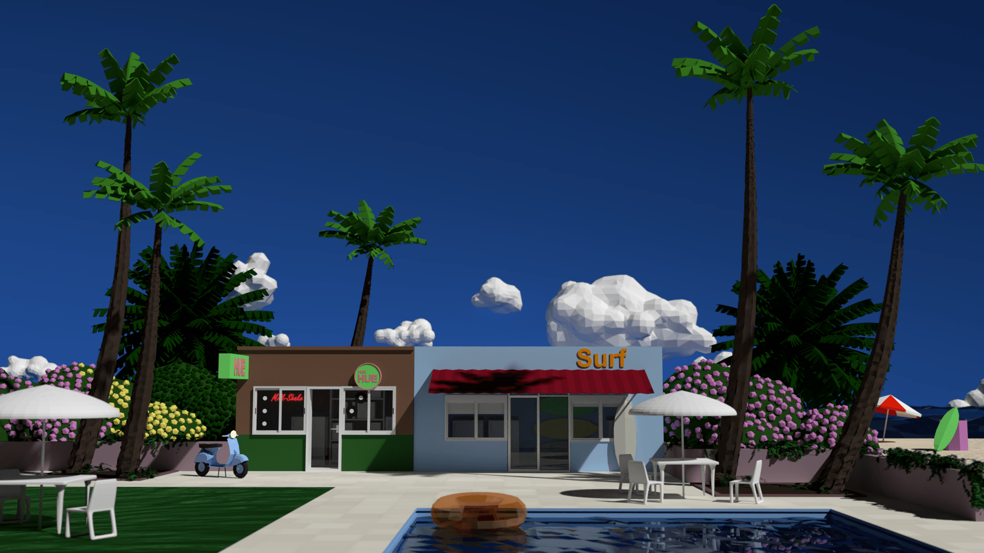 1920x1080 Low poly scene inspired by one of Hiroshi Nagai's works had to, Desktop