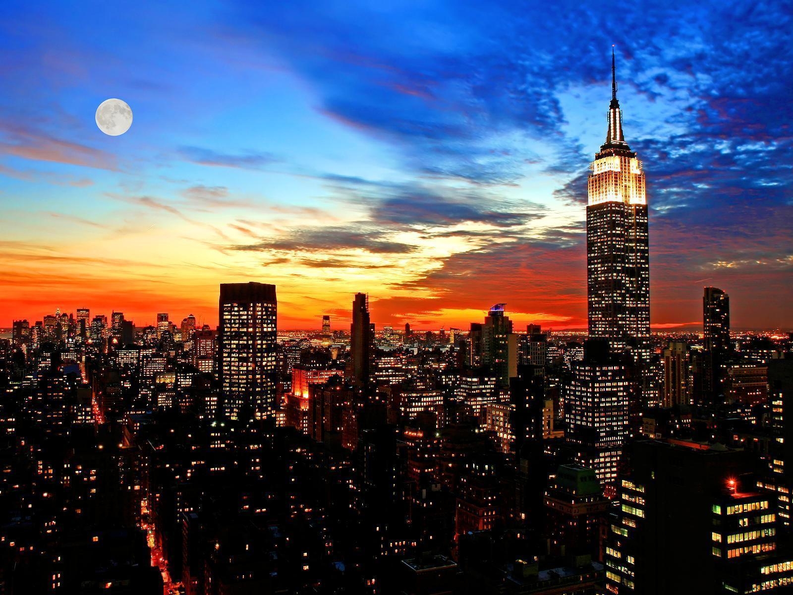 1600x1200 Full Moon Skyline New York wallpaper, Desktop