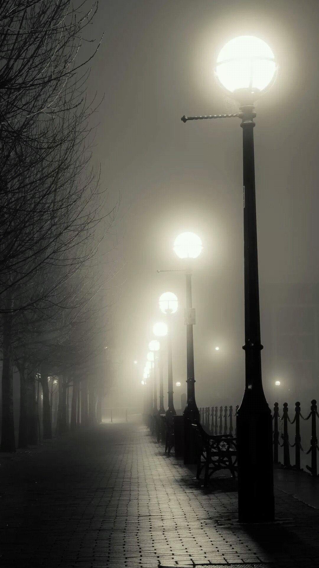 1080x1920 Foggy street with night light Wallpaper Download, Phone