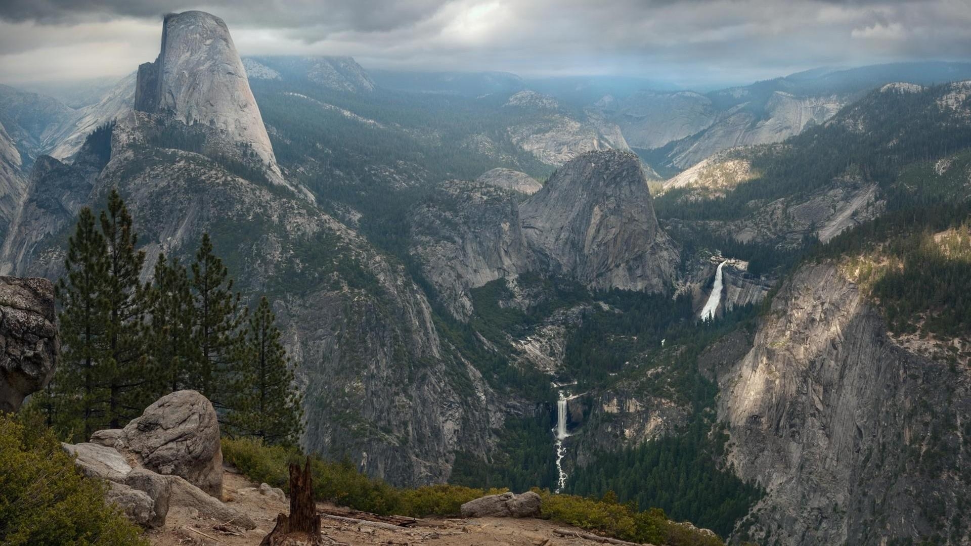 1920x1080 #rock, #mountains, #USA, #trees, #clouds, #tree stump, Desktop