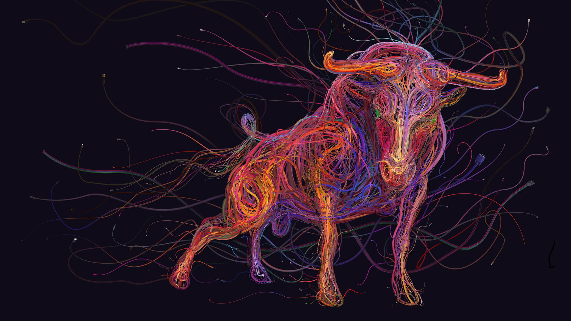 1920x1080 Colorful Neon Ox Dark Abstract, Desktop