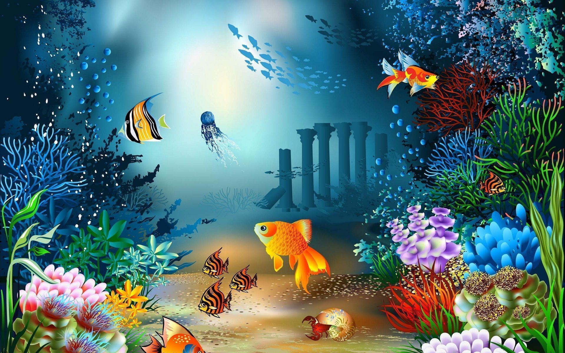 1920x1200 Fishes and nature under water sea wallpaper. HD Wallpaper Rocks, Desktop