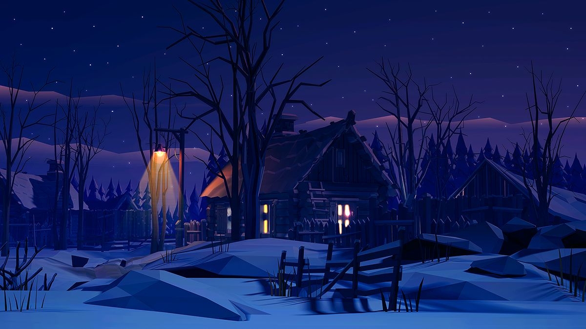 1200x680 Winter Night Day. Night Landscape, Night Illustration, Winter Wallpaper, Desktop