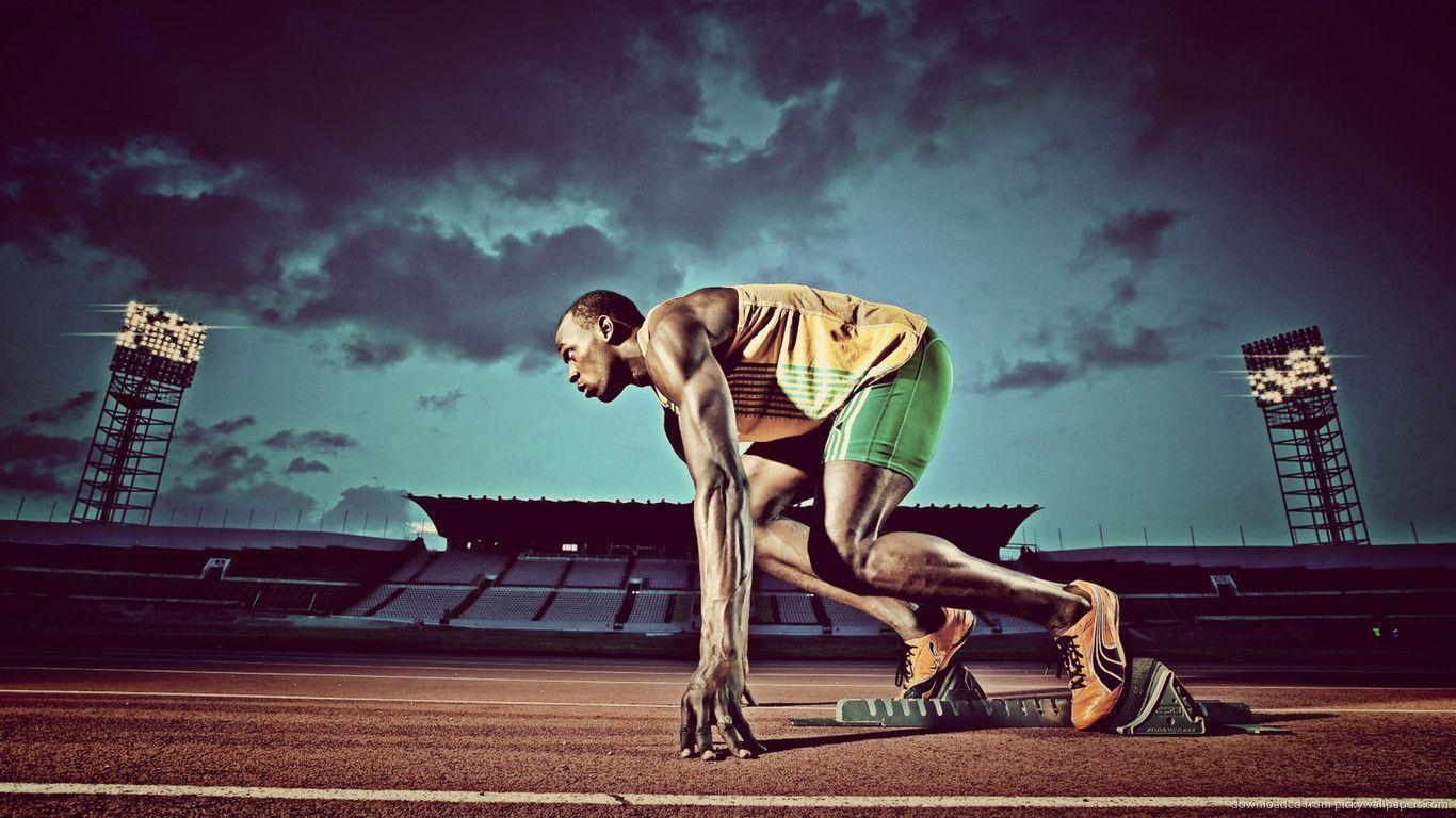 1370x770 Download  Usain Bolt Night Start Wallpaper, Desktop