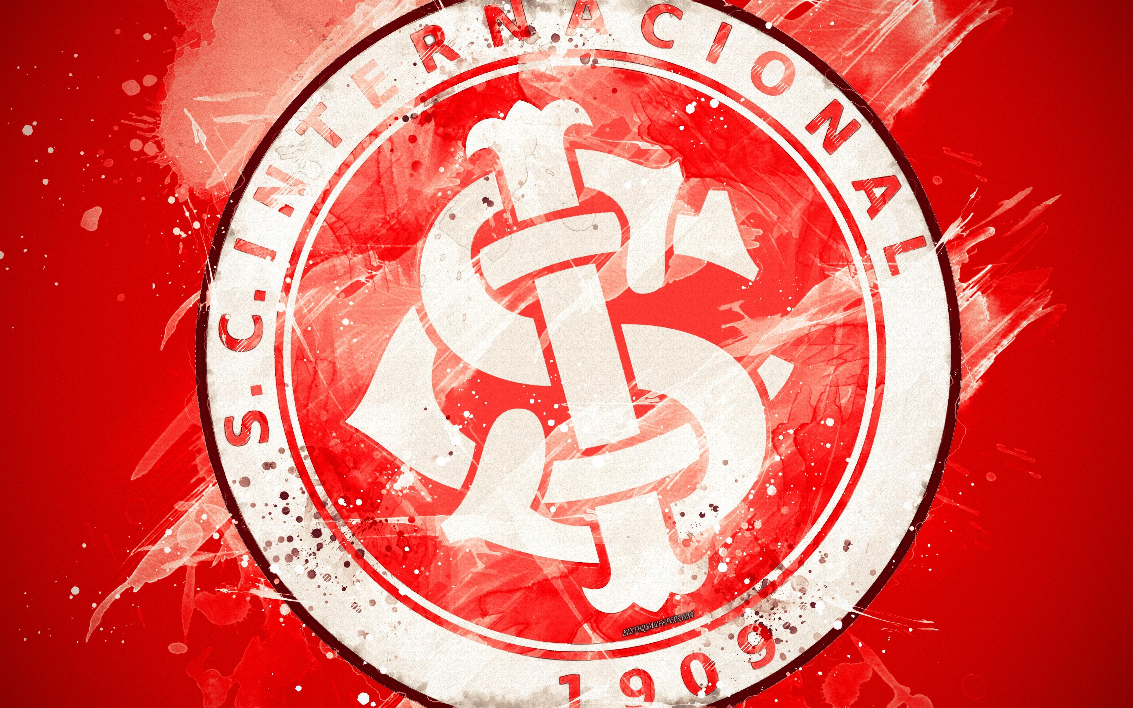 3840x2400 Download wallpaper Sport Club Internacional, 4k, paint art, logo, Desktop