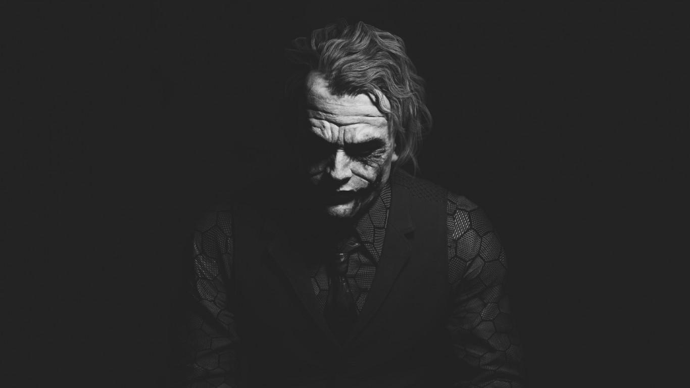 1370x770 Download  Heath Ledger, Joker, Monochrome, Batman, Desktop