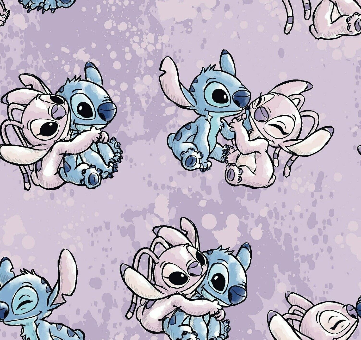 1510x1420 Lilo & Stitch And Angel Watercolor Disney Cotton Fabric by the 1/ 1/ Yard 43&;W, Desktop