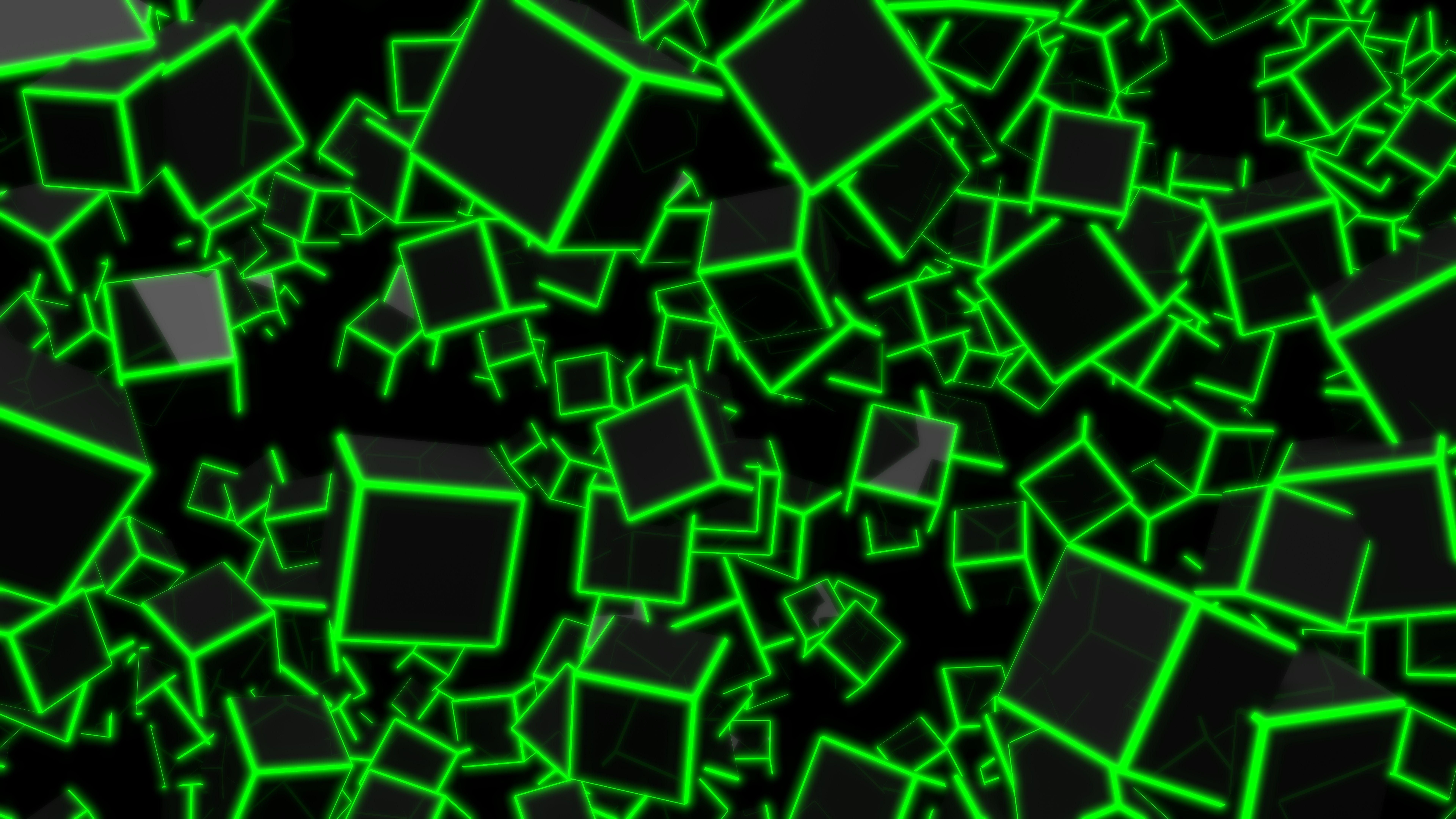 7680x4320 3D Green Neon Cubes, 8k Uhd Green Wallpaper 4k HD Wallpaper, Desktop