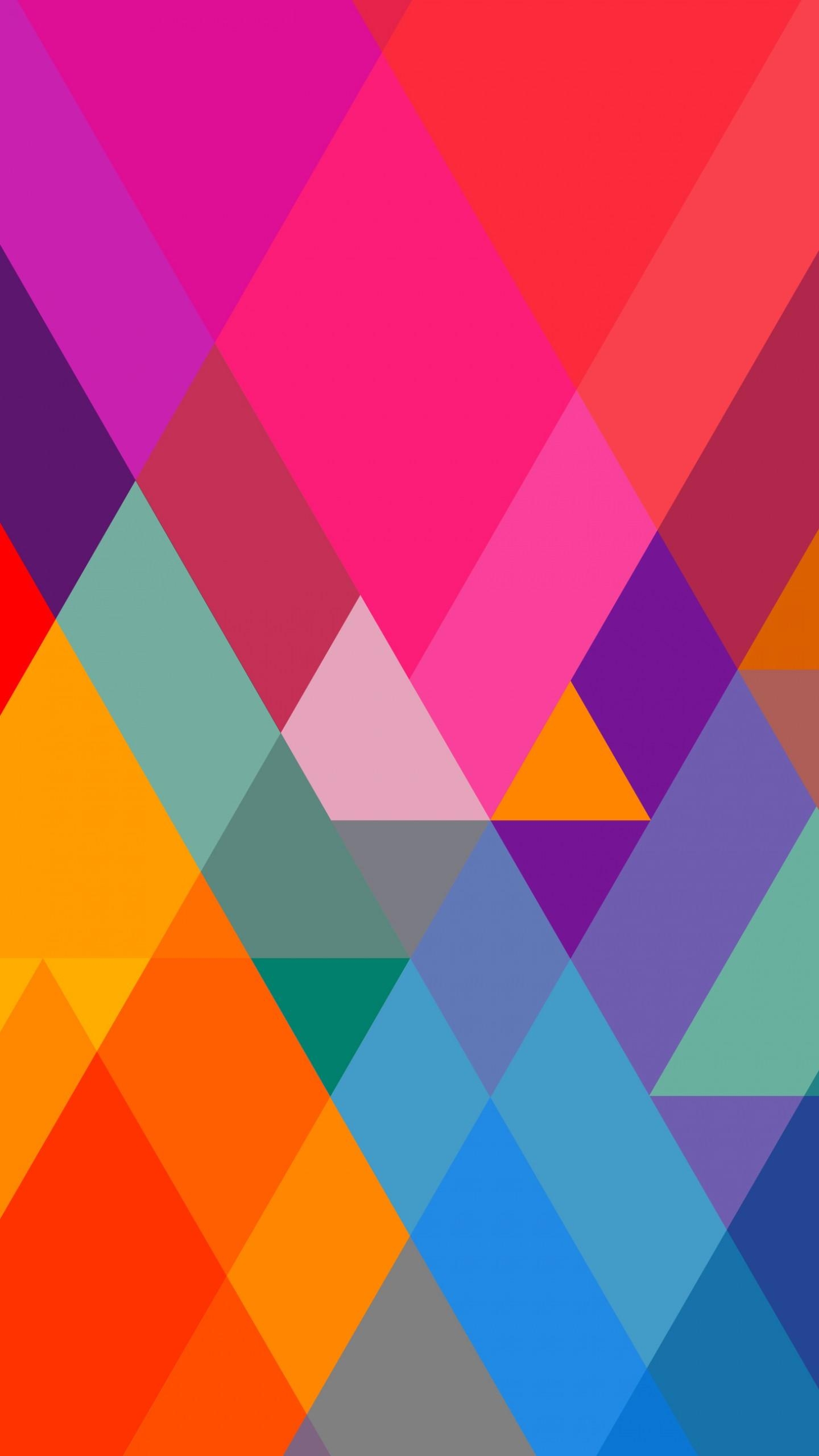 1440x2560 Wallpaper polygon, 4k, 5k wallpaper, iphone wallpaper, triangle, background, orange, red, blue, pattern, OS, Phone