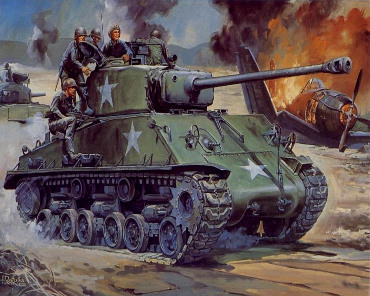 1280x1030 Army Tanks M4A3E8 Sherman marines Painting Art M4 Sherman, Desktop