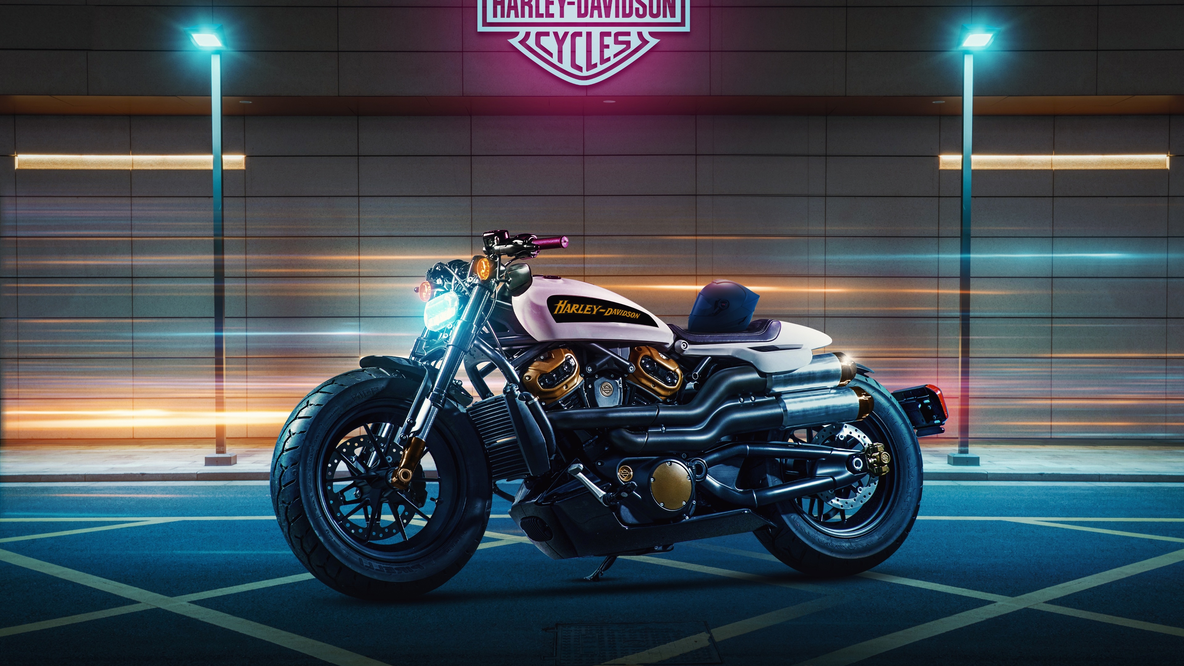 3840x2160 Harley Davidson Sportster S Wallpaper 4K, Neon Background, Desktop