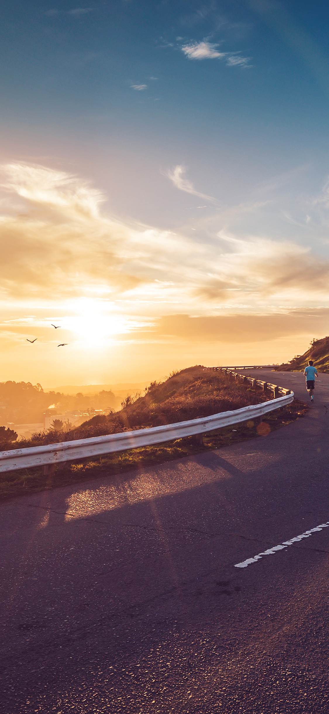 1130x2440 The Runner Mountain Jogging Sun Morning Nature Flare Wallpaper, Phone