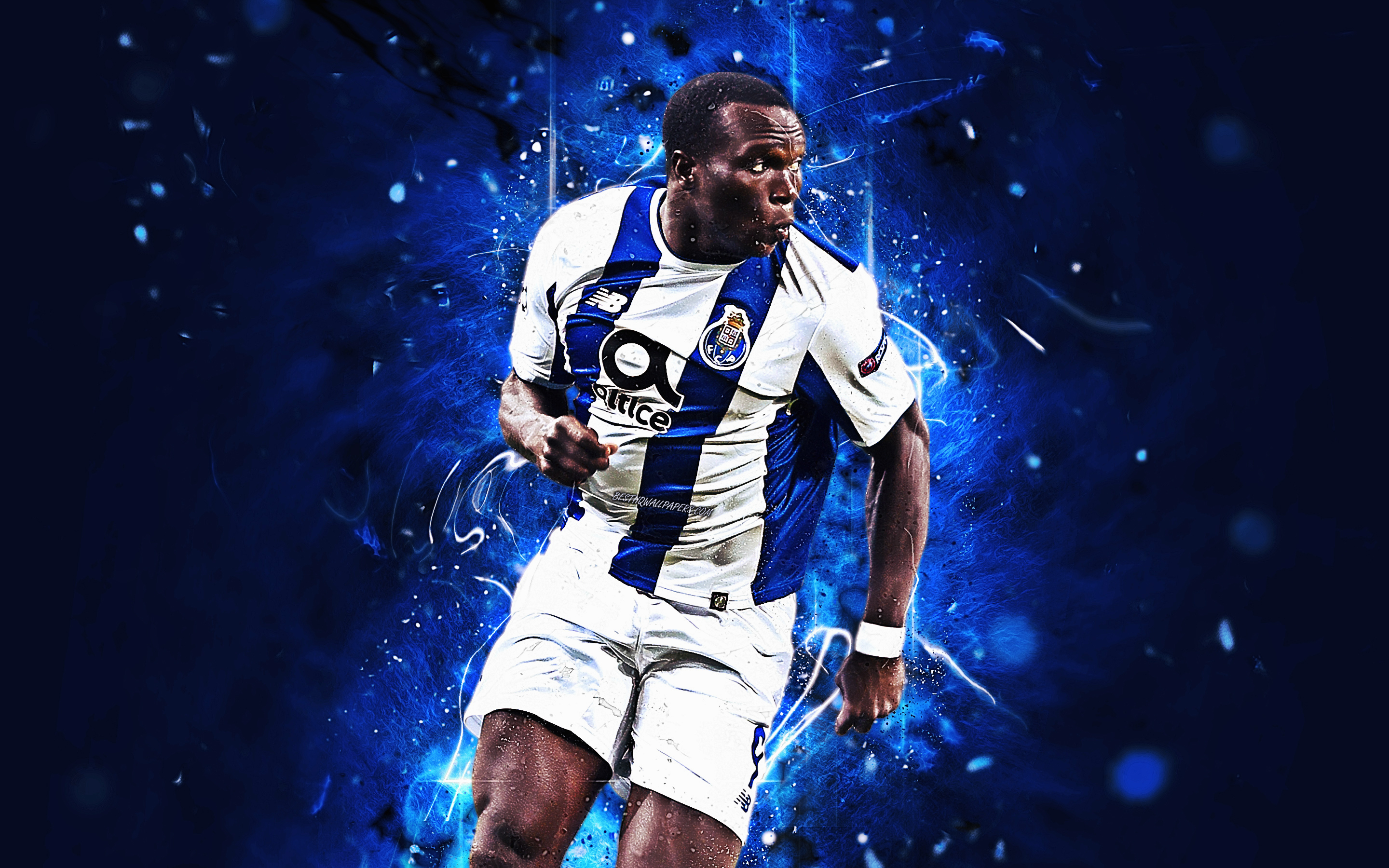 2880x1800 Download wallpaper Vincent Aboubakar, forward, cameroonian footballers, Porto FC, soccer, Aboubakar, Primeira Liga, football, neon lights for desktop with resolution. High Quality HD picture wallpaper, Desktop