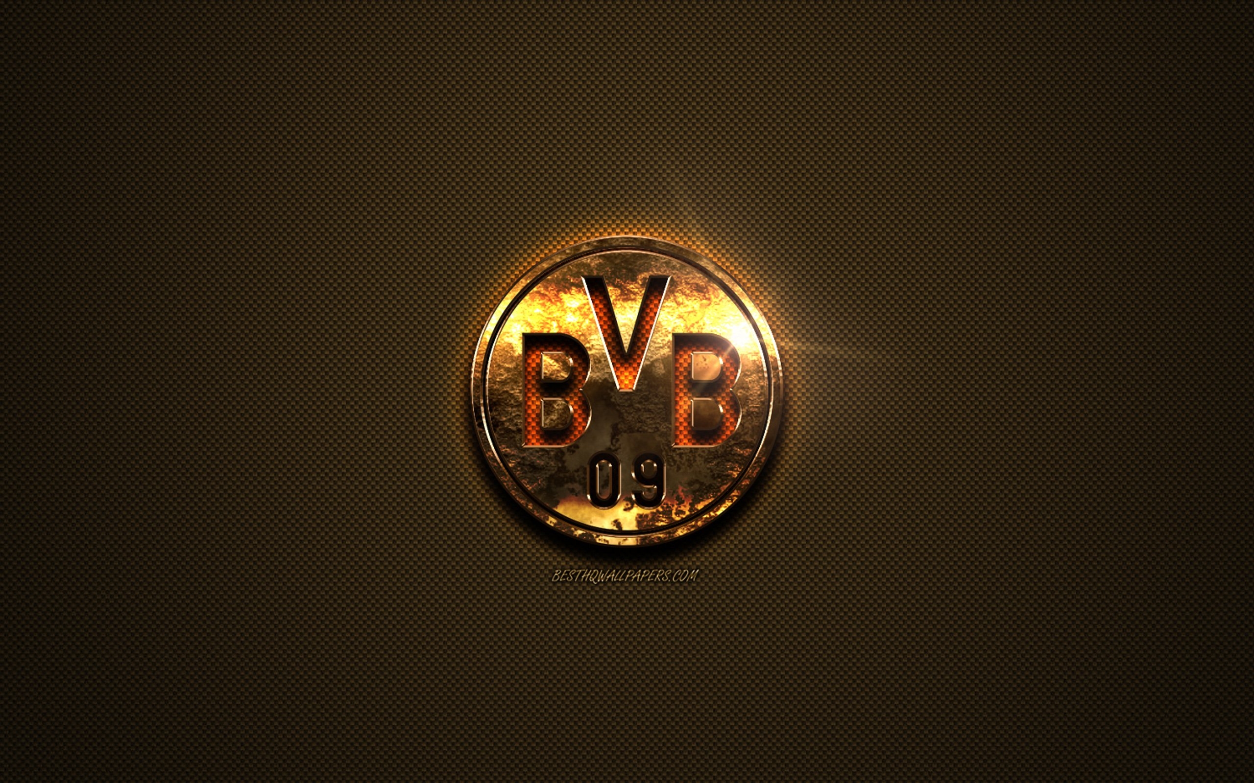 2560x1600 Download wallpaper Borussia Dortmund, BVB, golden logo, German football club, golden emblem, Dortmund, Germany, Bundesliga, golden carbon fiber texture, football, BVB logo for desktop with resolution. High Quality HD picture wallpaper, Desktop