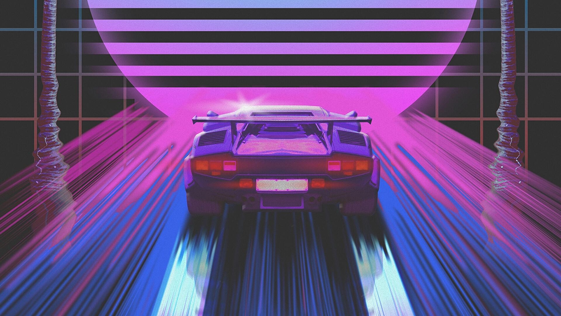 1920x1080 Download wallpaper  car, retro, art, 80s, neon full HD, Desktop