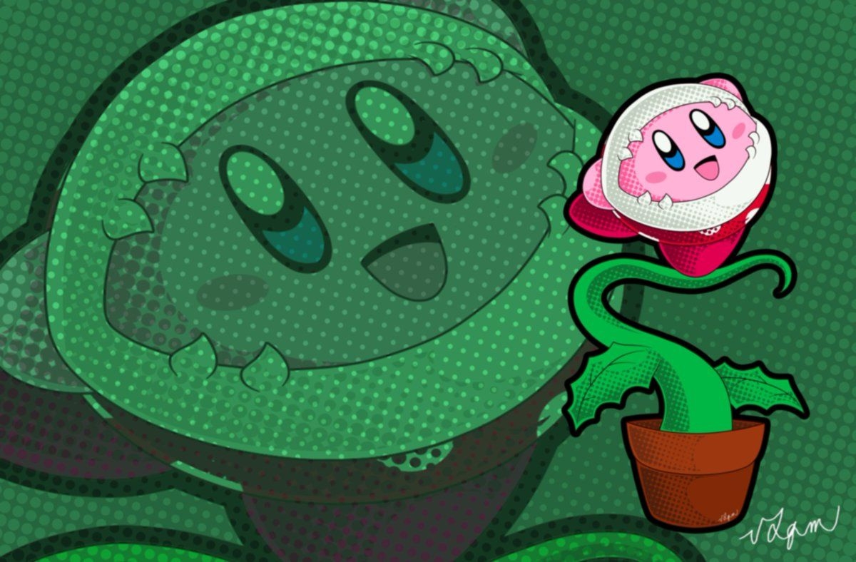 1200x790 Uživatel Animax Cartoon Na Twitteru: „Let's Start February With A Cute Piranha Plant Kirby Wallpaper I Remade The Pose Of Kirby In Kirby's Mass Attack, And I Try To Made The Shadow's Style, Desktop