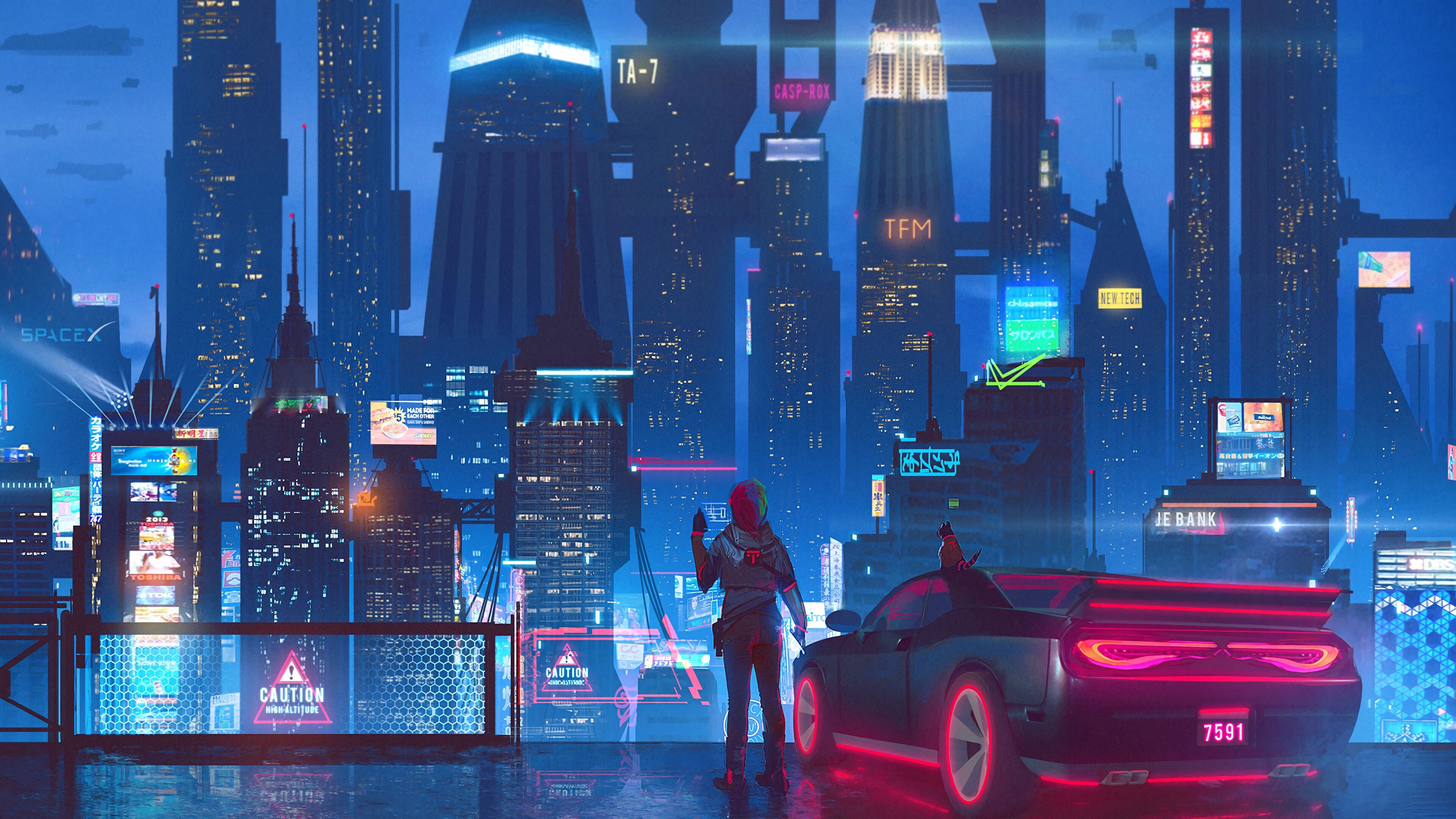 3840x2160 Cyberpunk, Night, City, Car, Buildings, 4K wallpaper HD Wallpaper, Desktop