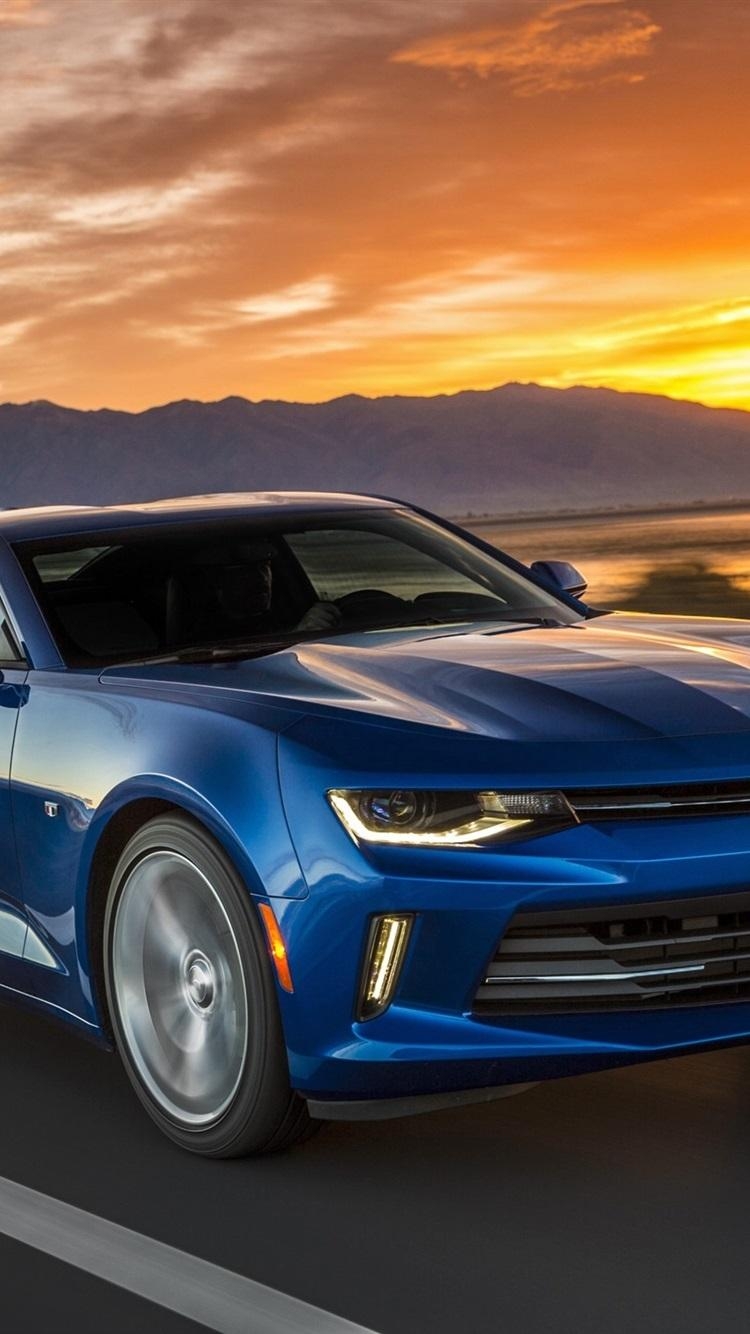 750x1340 Chevrolet Camaro Blue Car, Speed, Sunset  IPhone 8 7, Phone