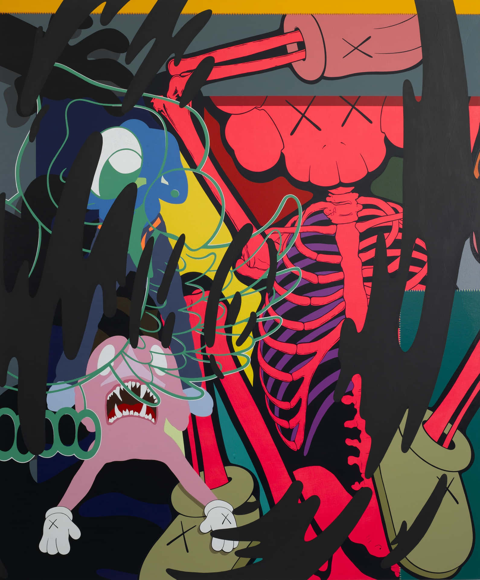 1590x1920 Download a painting with skeletons and other cartoon characters Wallpaper, Phone